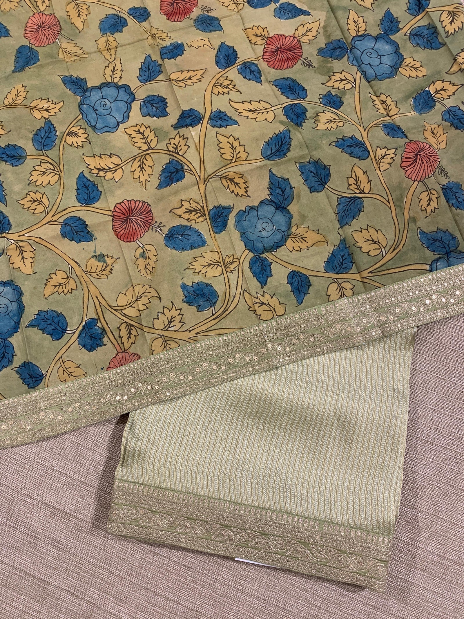 Mint Green Banarasi brocade with sabyasachi borders and pen kalamkari Blouses