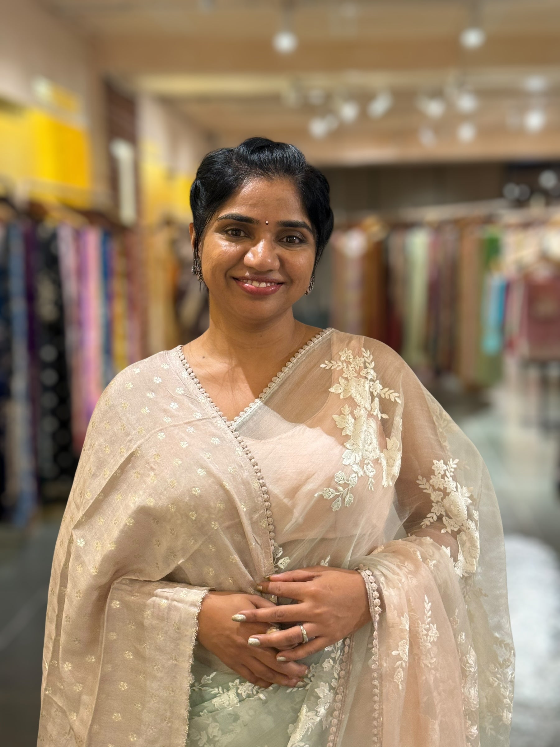 Pure Muslin Ombre Dyed Saree With allover Embroidery