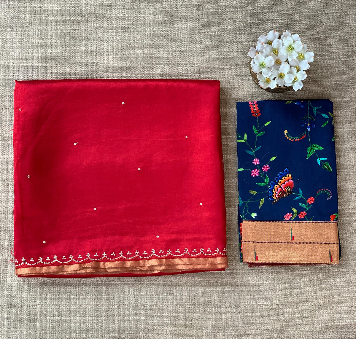 Red Banarasi silk with fusion blouse