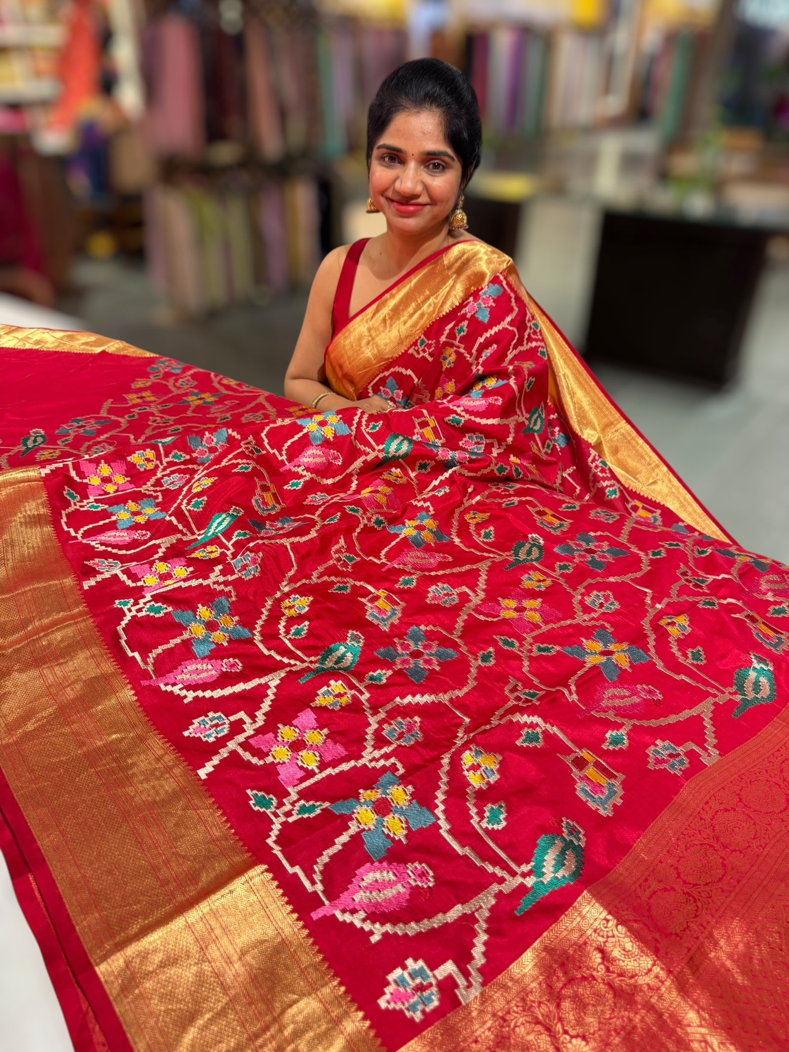 Red Kanjeevaram soft silk with embroidery