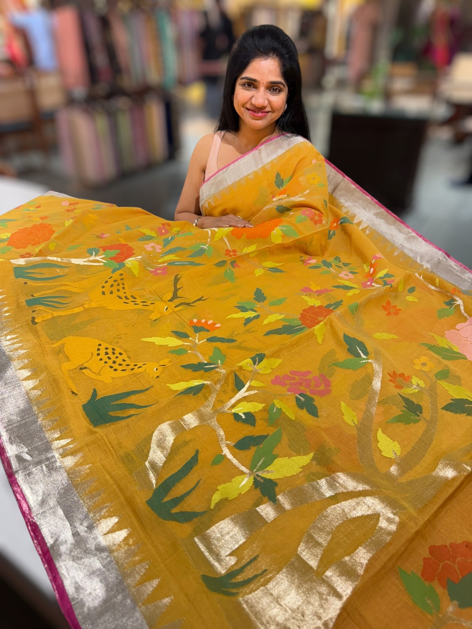 Mustard allover ponduru khadi jamdani