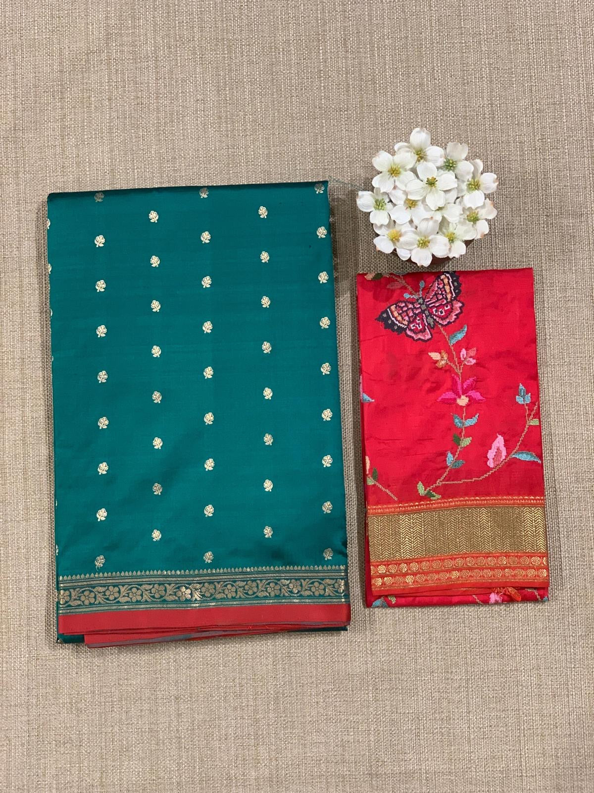 Banarasi Katan Silk Saree With Petite Point Embroidered Silk Blouse