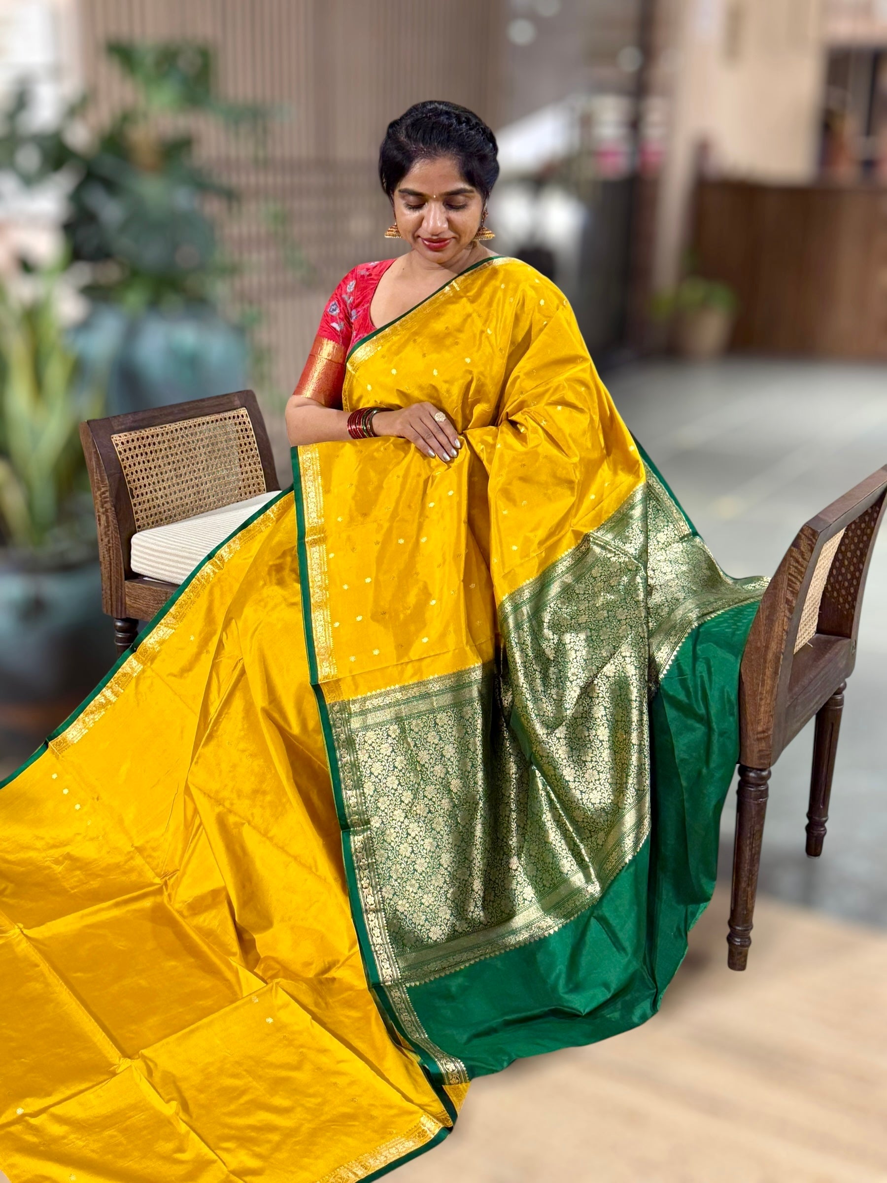 Banarasi Katan Silk Saree With Petite Point Embroidered Silk Blouse
