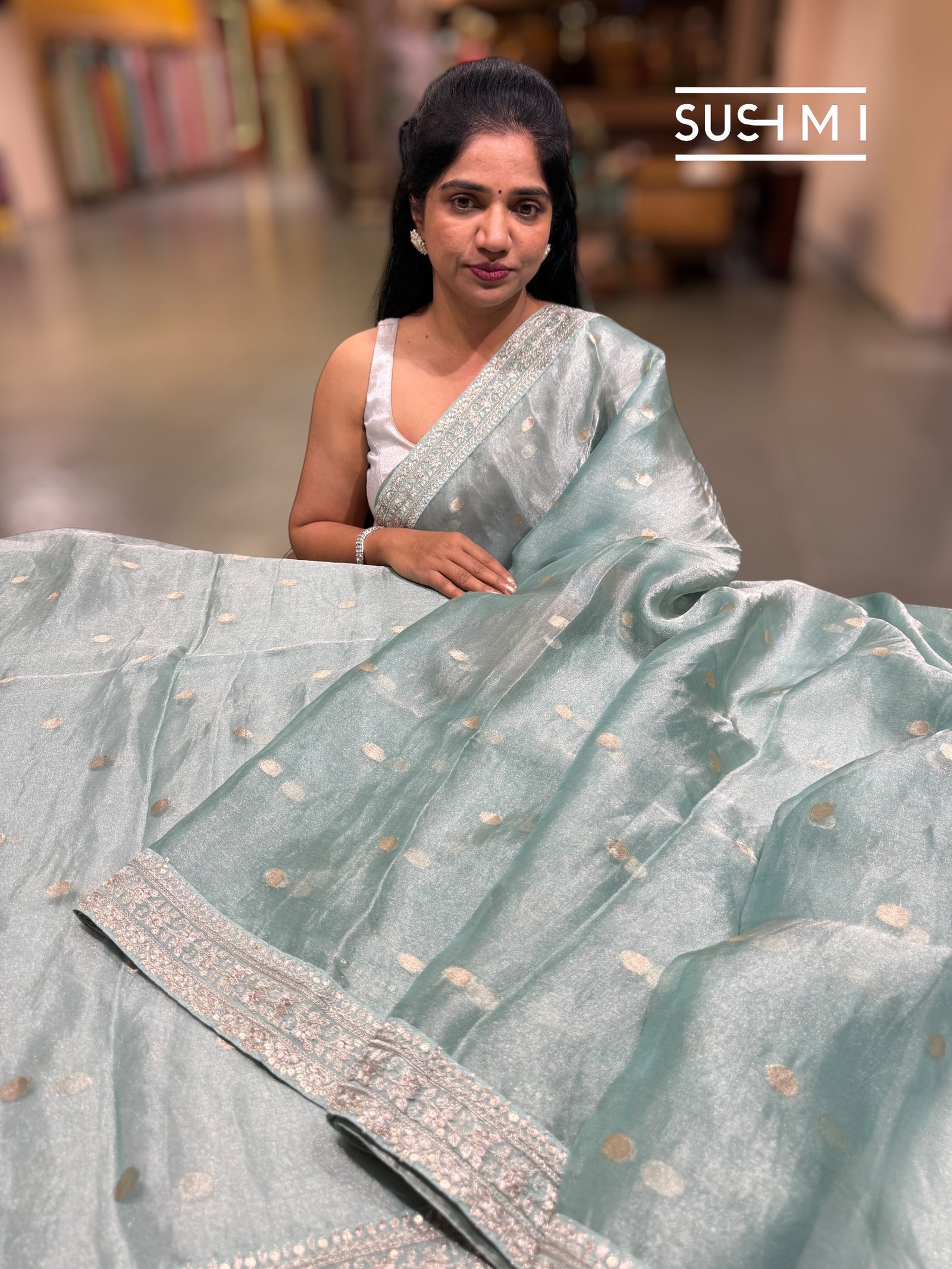 Powder Blue Banarasi Tissue Saree : S62F226
