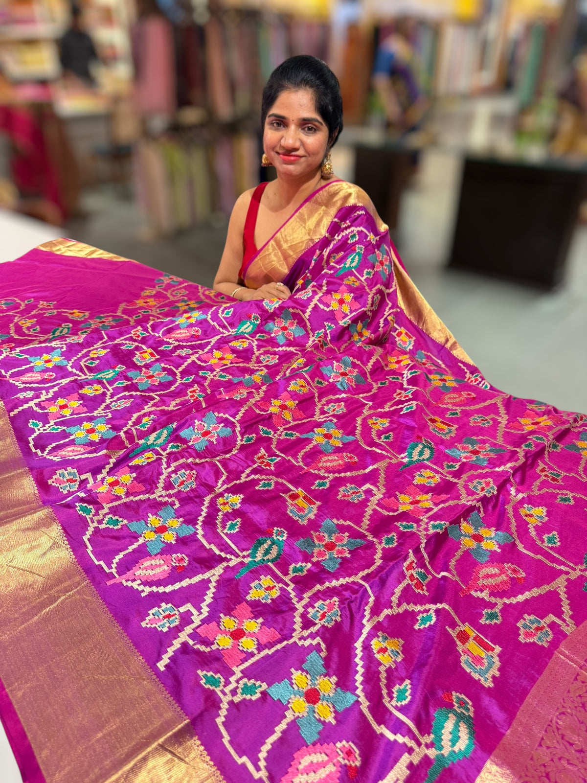 Majenta Kanjeevaram soft silk with embroidery