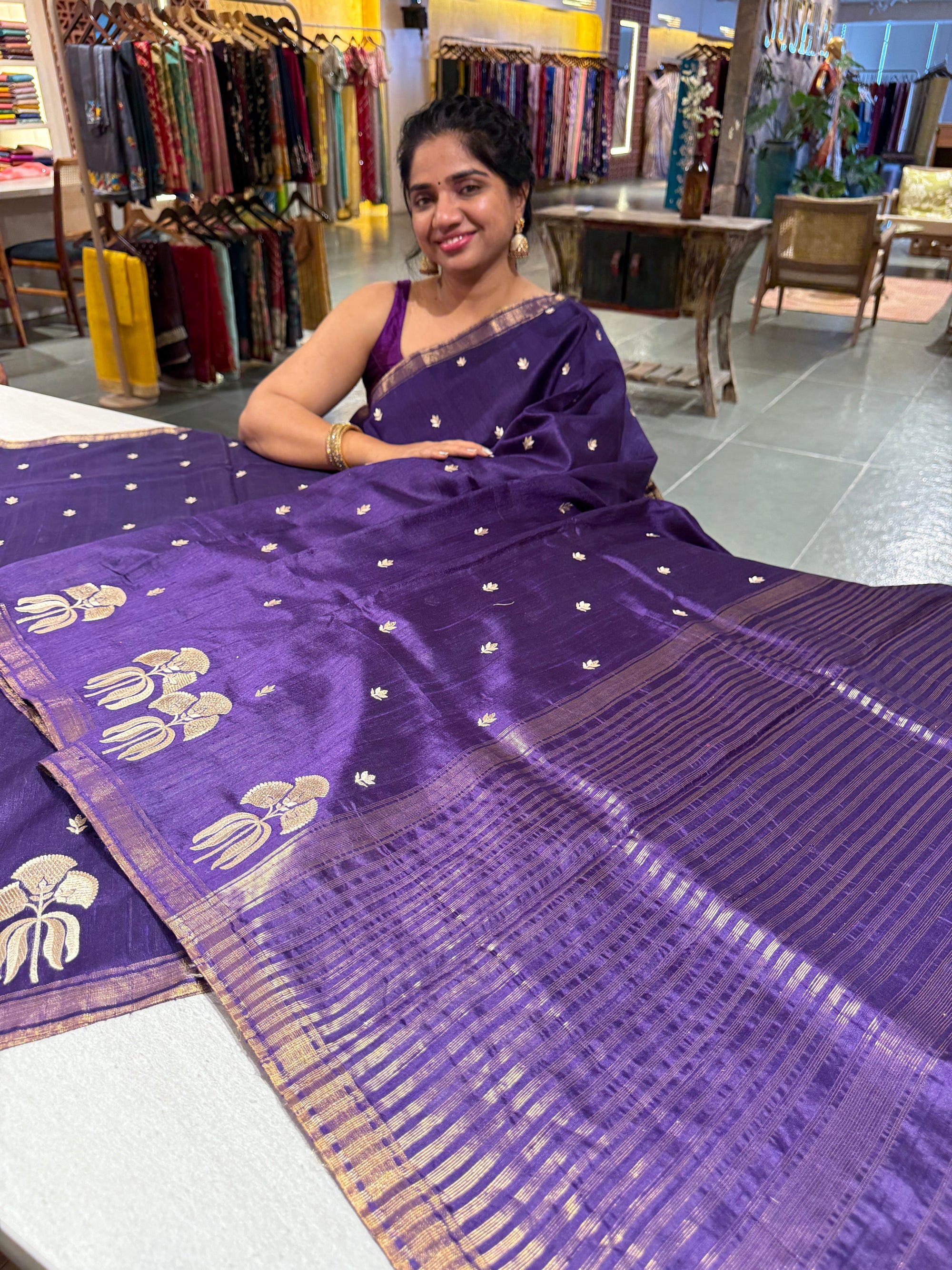 Violet Pure Handloom Raw Silk Saree