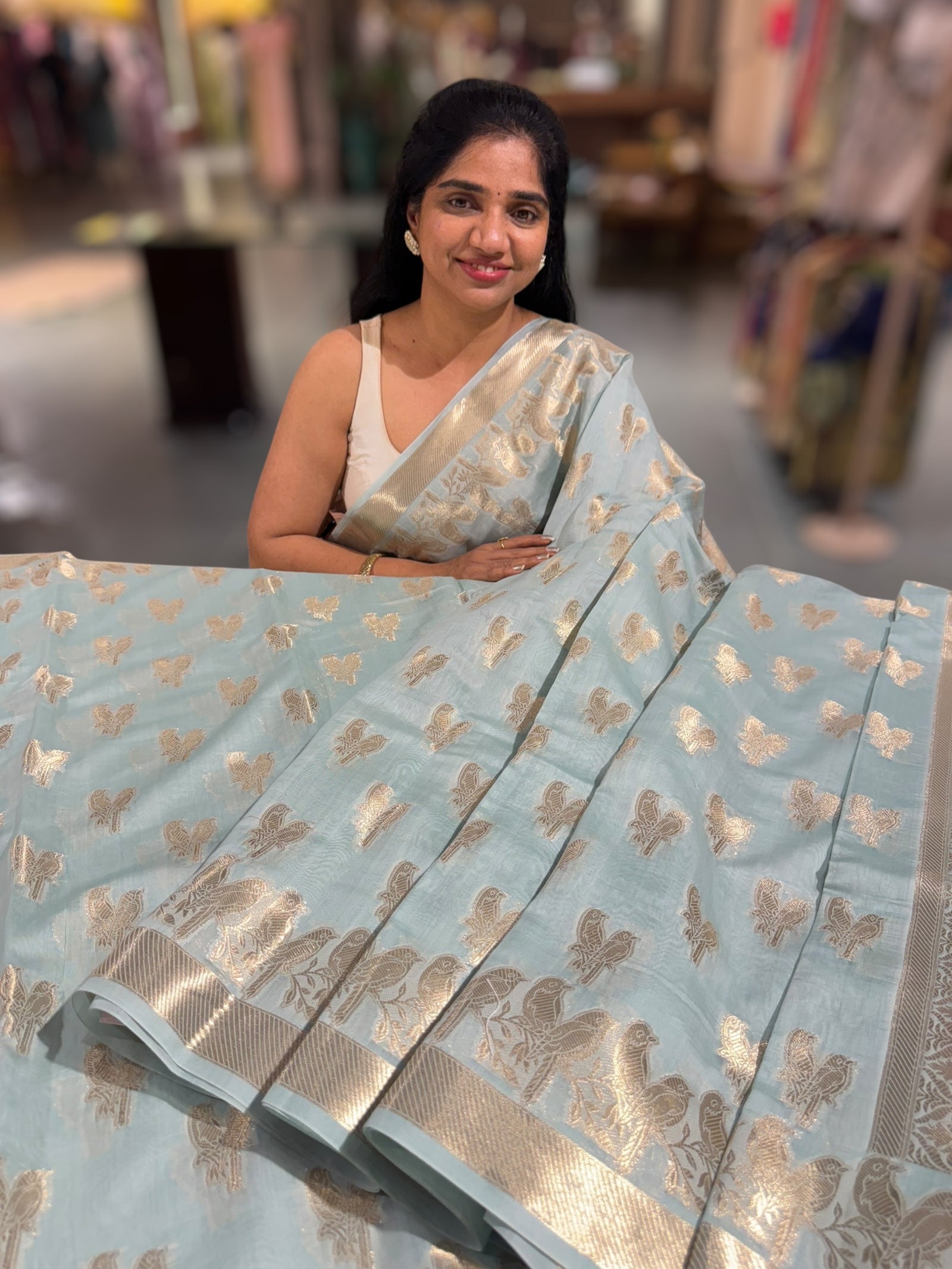 Pastel Blue Banarasi Mul Silk Cotton Saree
