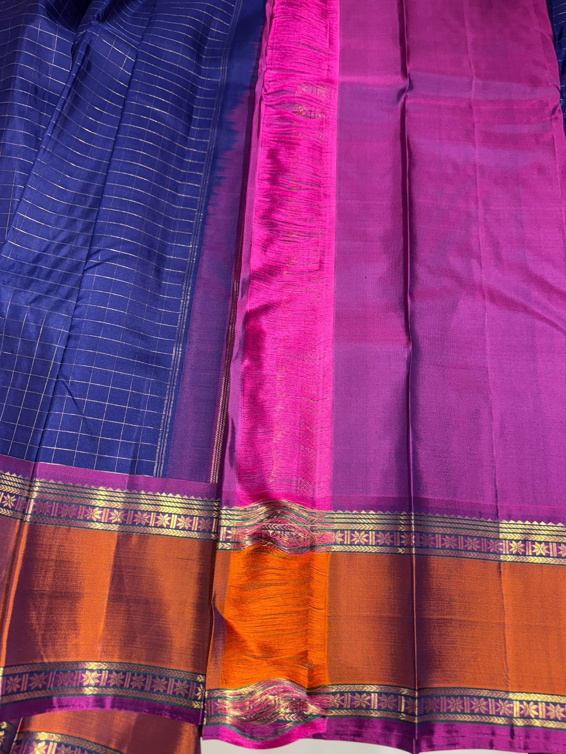 Blue  Kanchi vintage checks saree with Gap Border