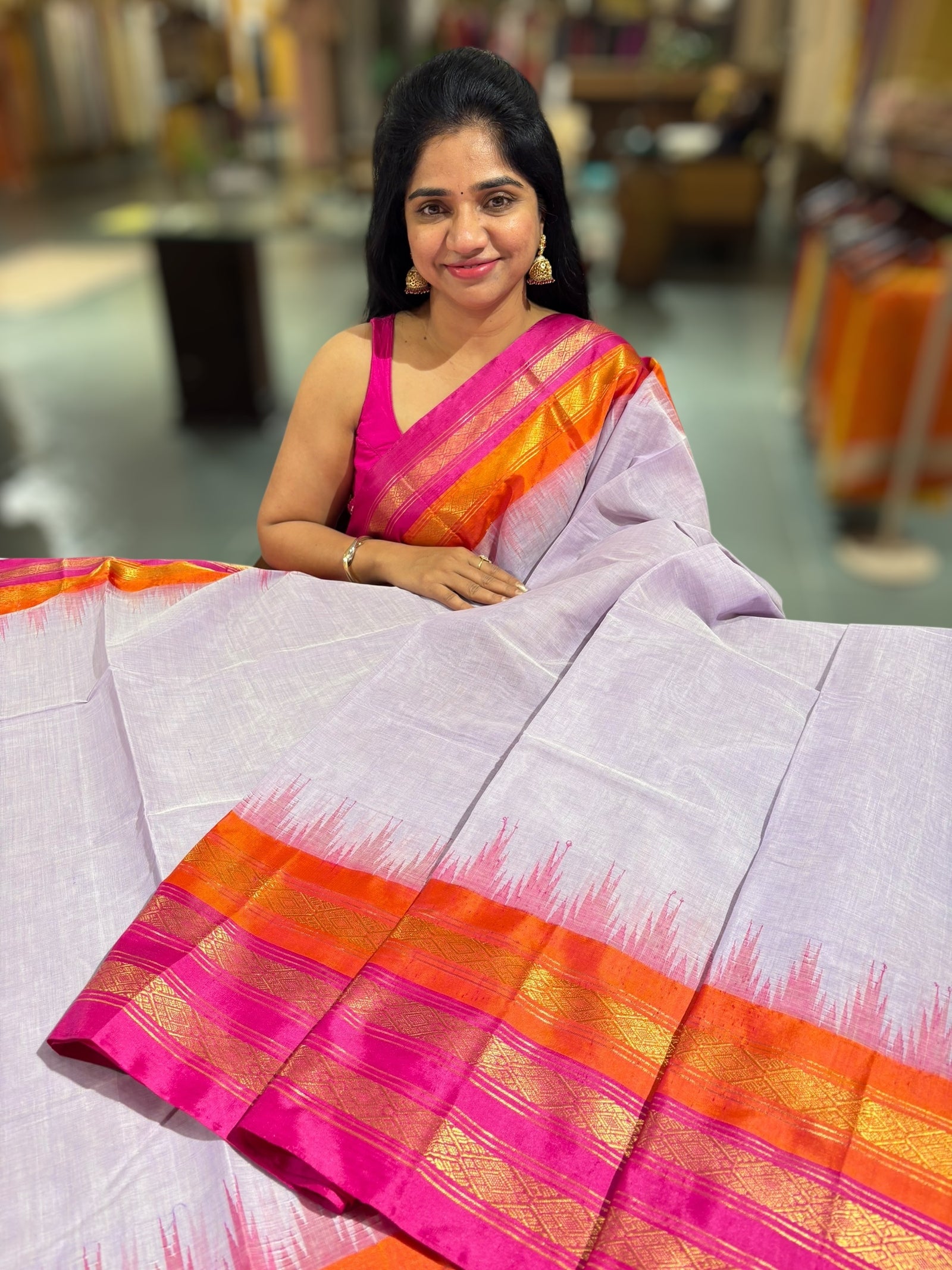 Lilac ponduru khadi jamdani Saree