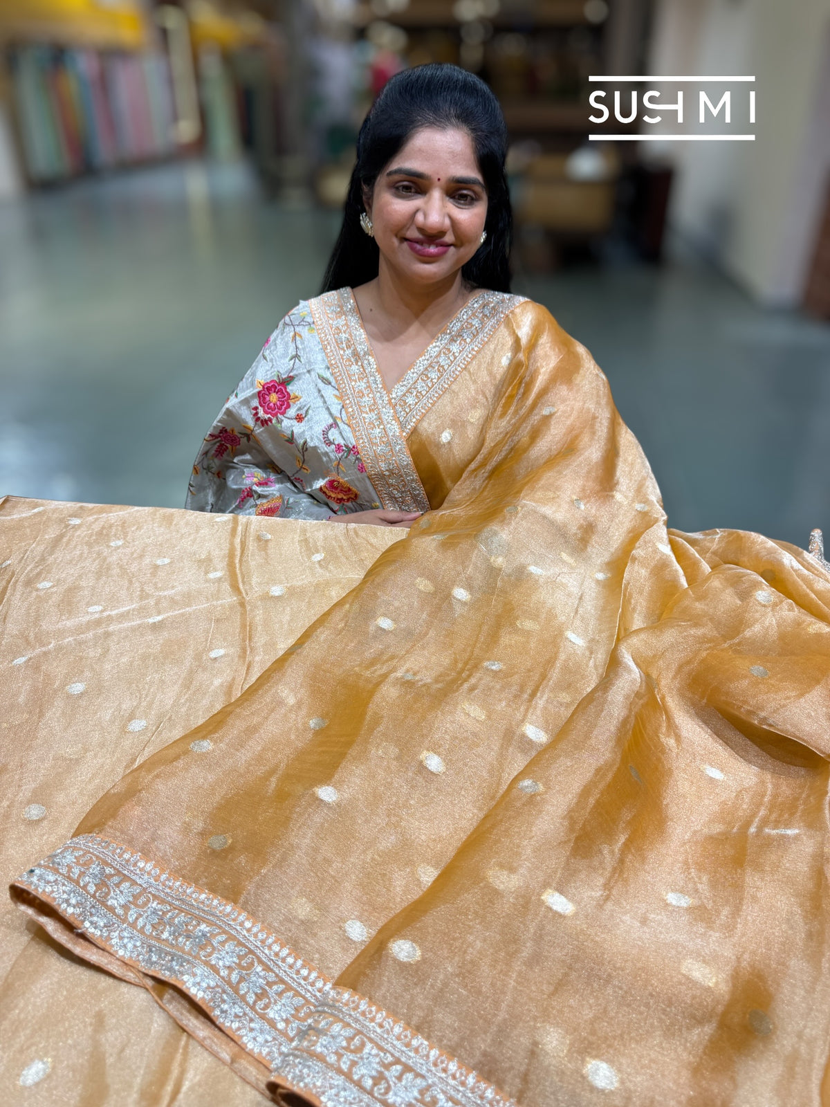 Light Orange  Banarasi Tissue Saree : S62F225
