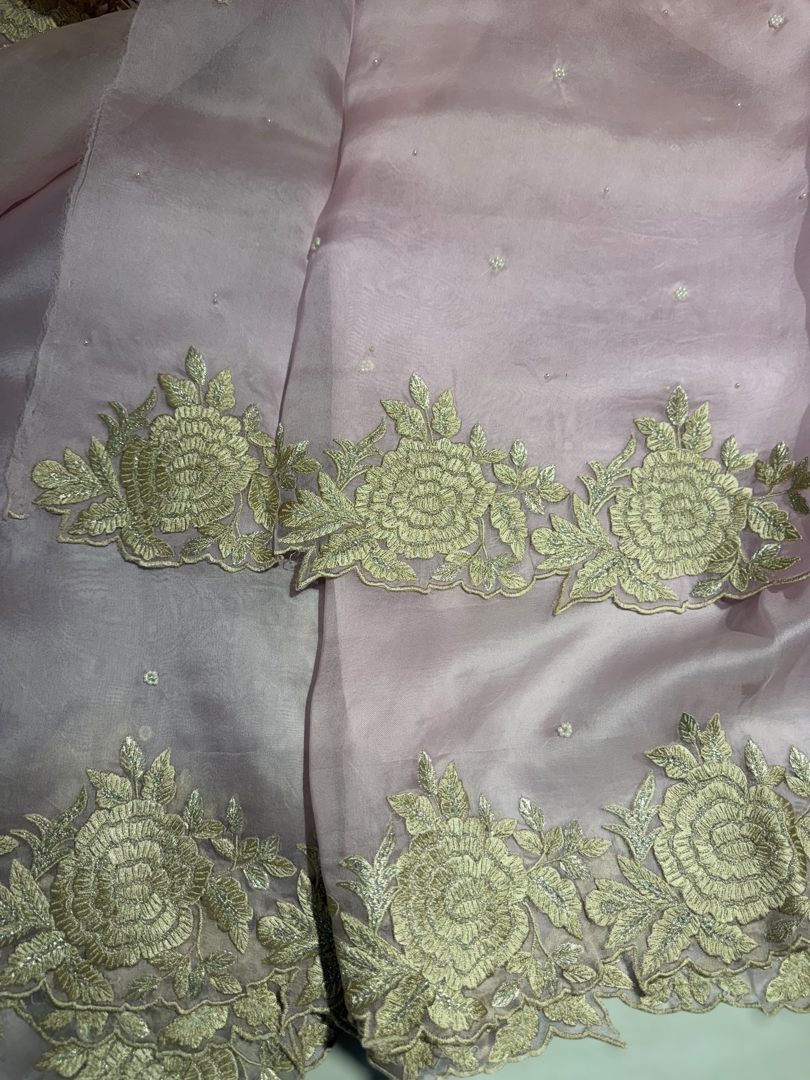 Ombre dyed Pure Organza Saree with parsi gara embroidery