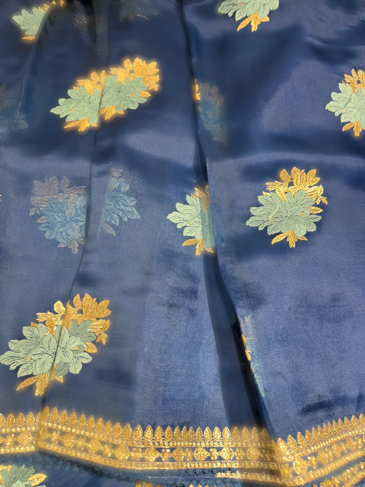 Blue pure Organza with embroidery