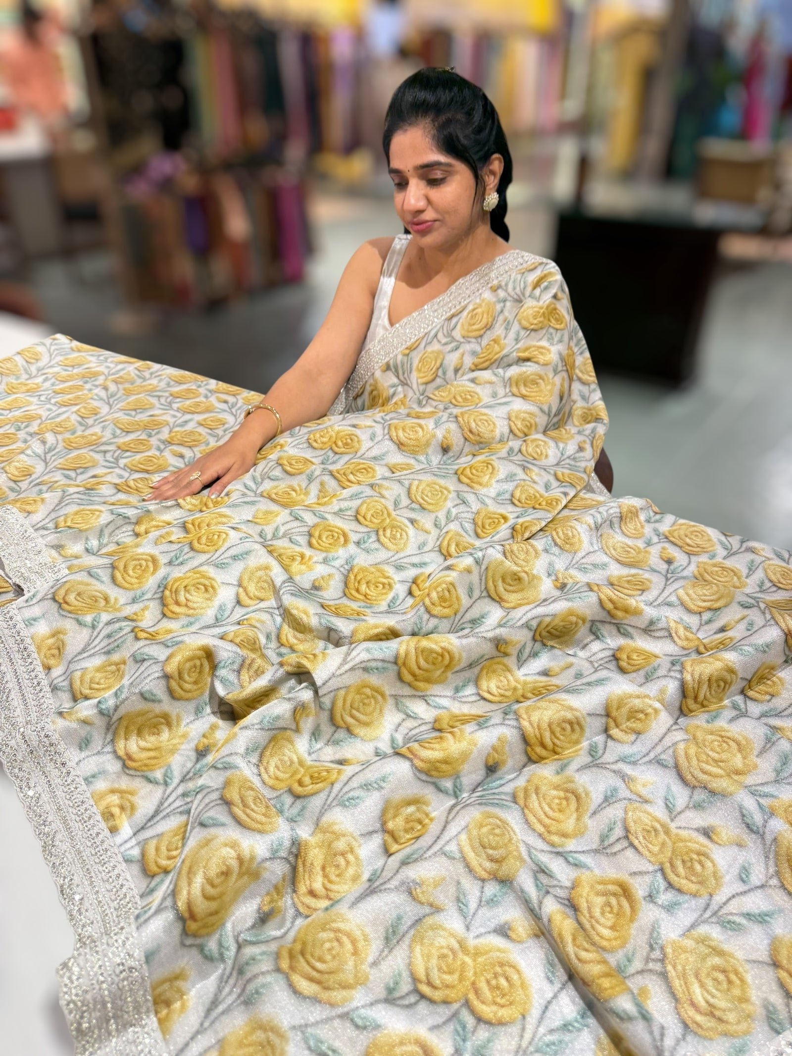 Silver base Tissue Georgette Saree