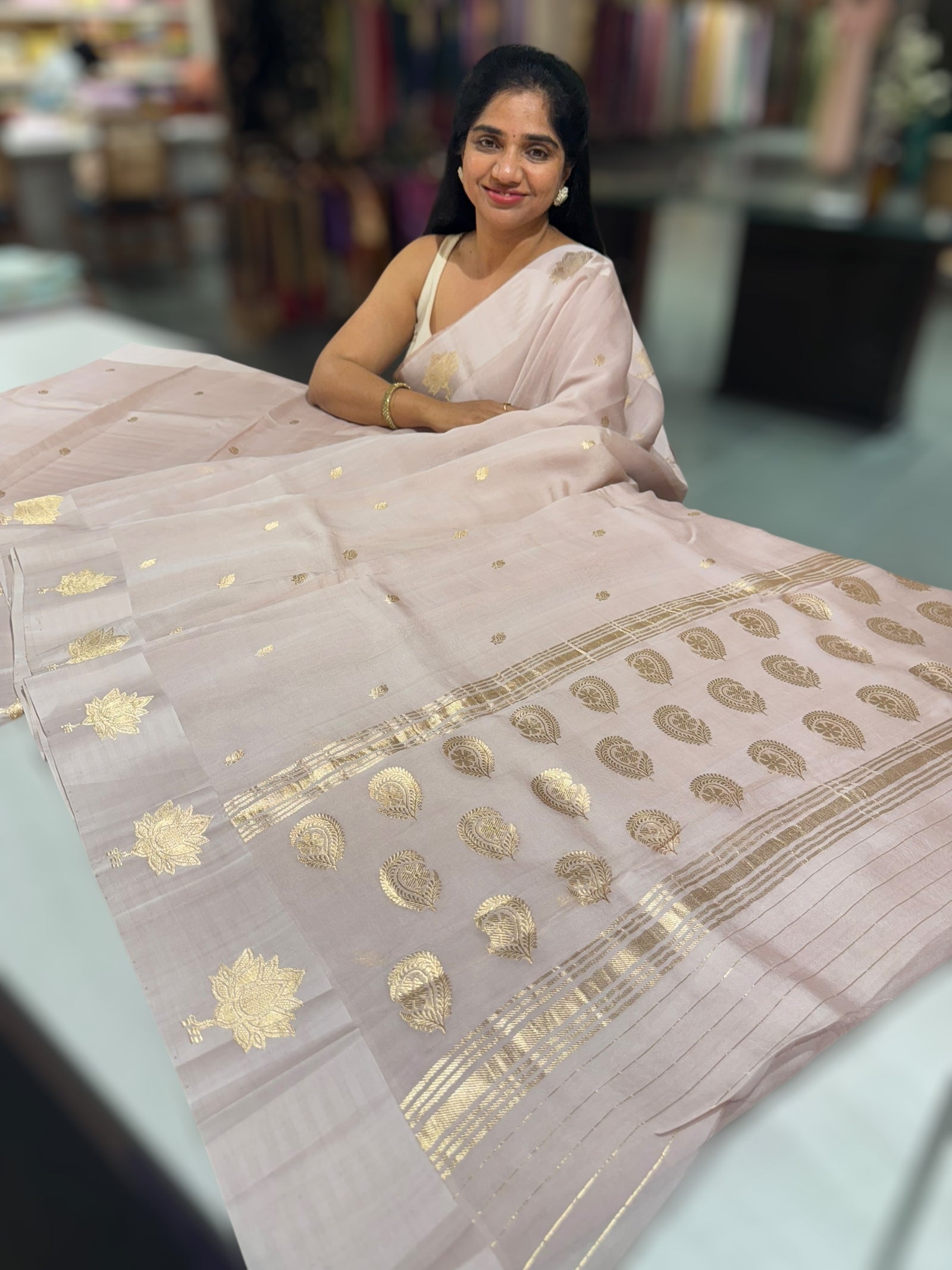 Dusty Pink Tussar Kora Saree