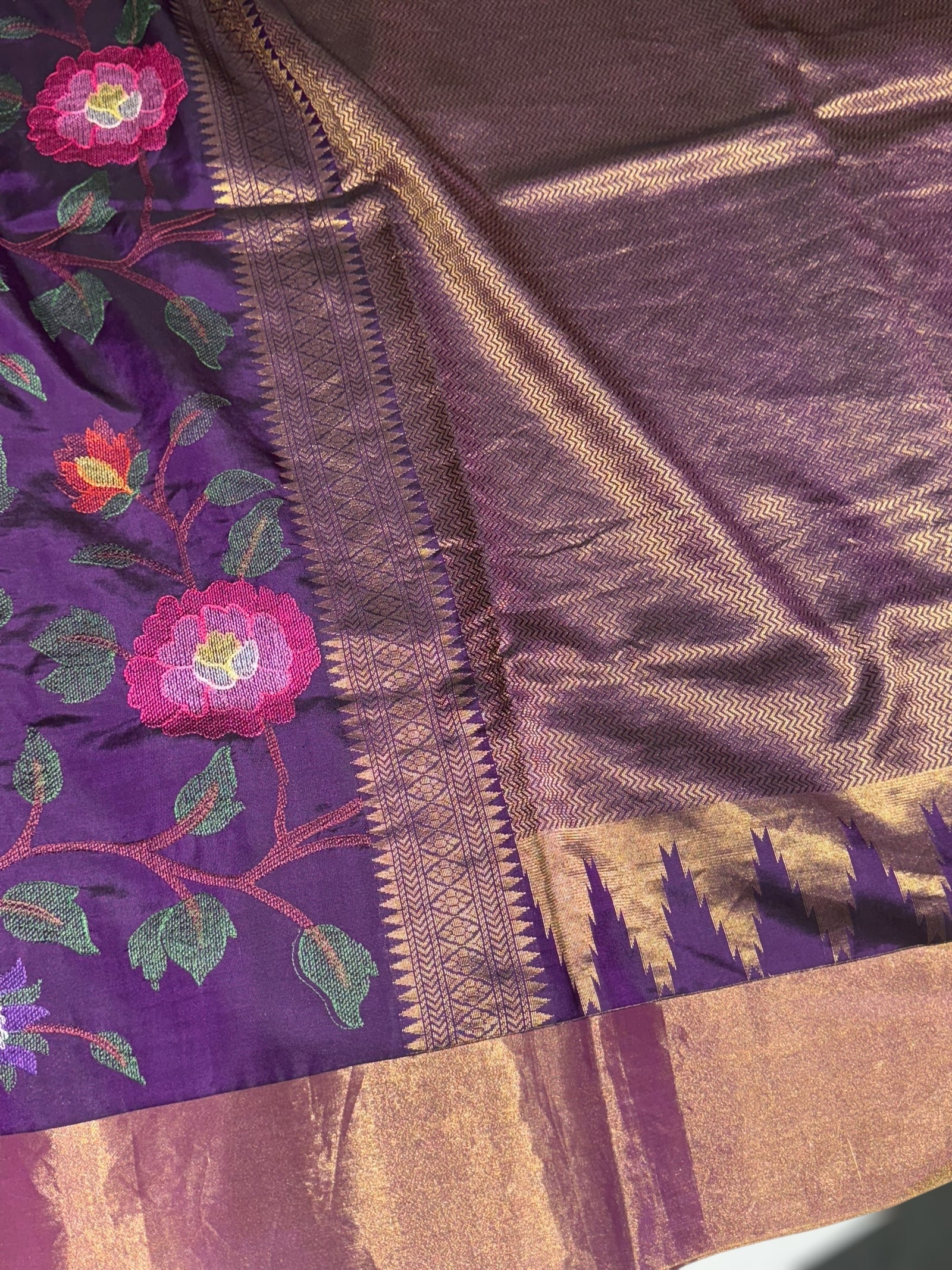 Brinjal Kanchi Soft Silk Saree with allover jamdani inspired embroidery