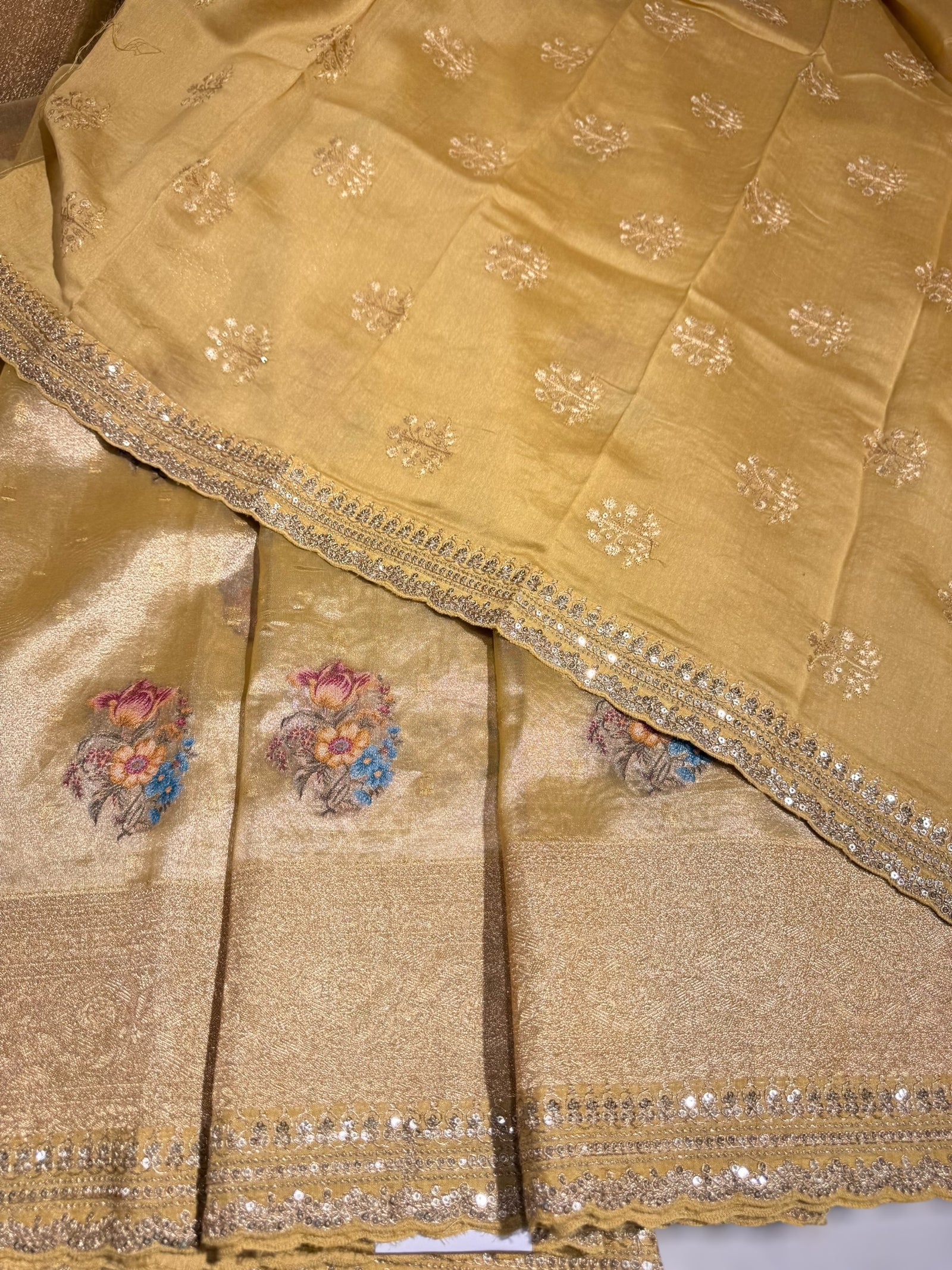 Pastel yellow banarasi tissue saree