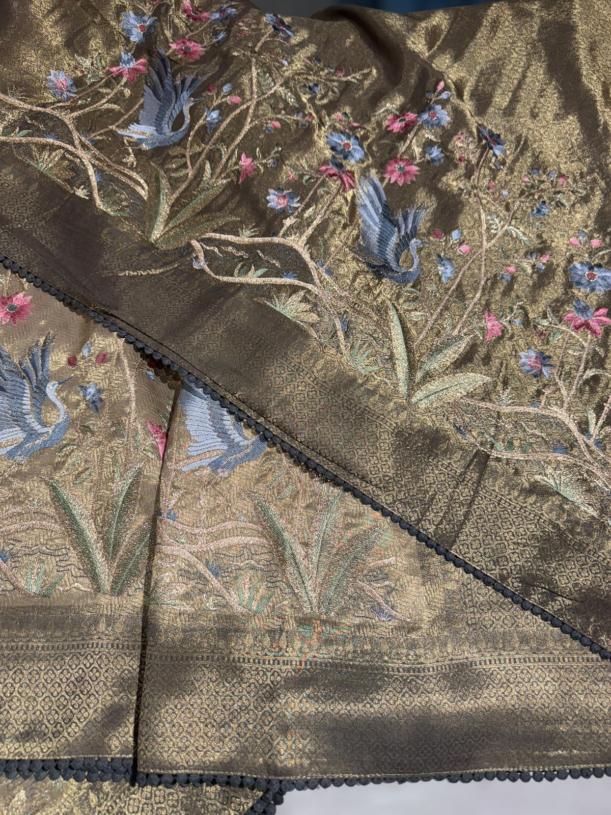 Antique Gold Banarasi Tissue with embroidered border