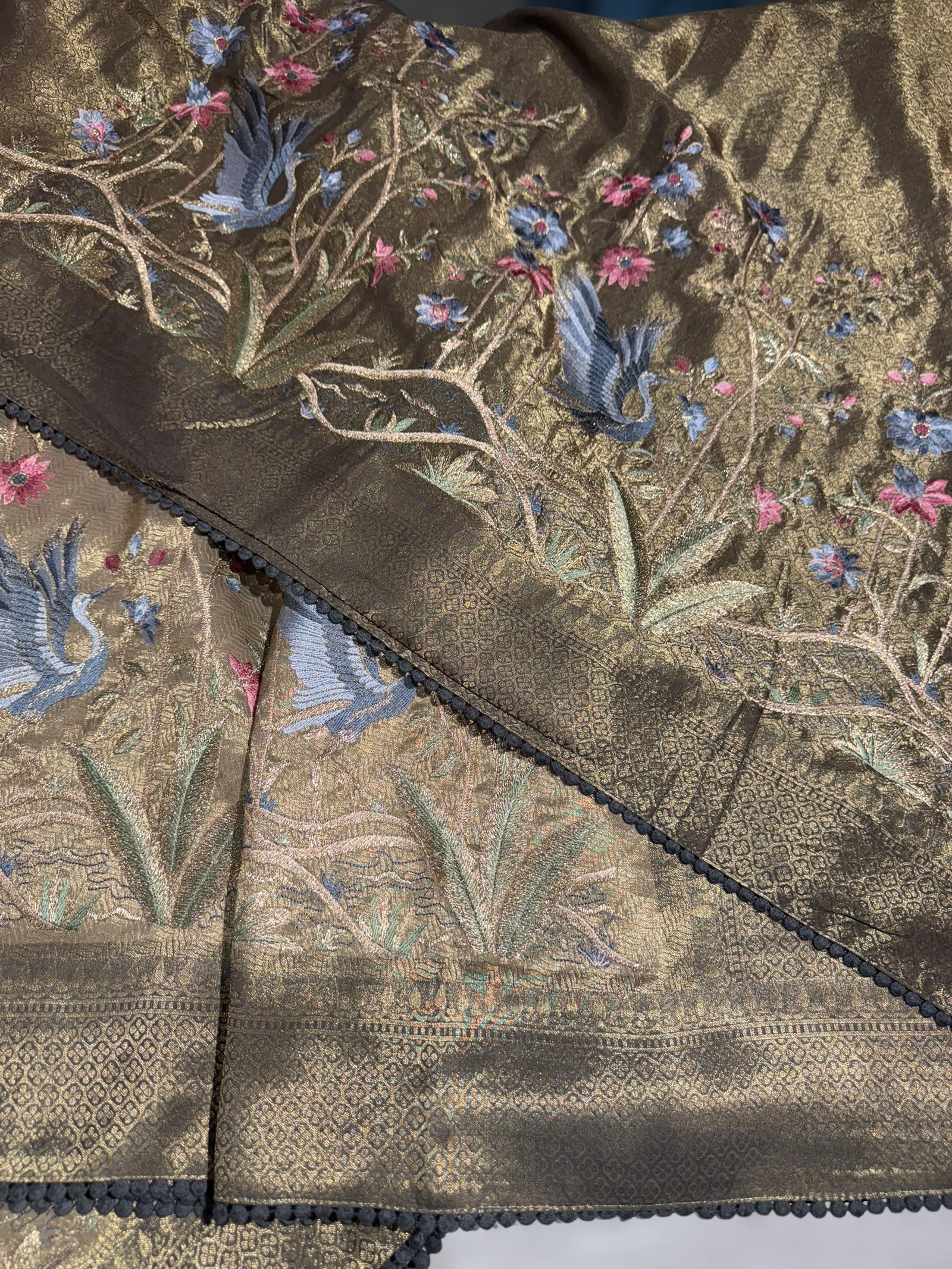 Antique Gold Banarasi Tissue with embroidered border