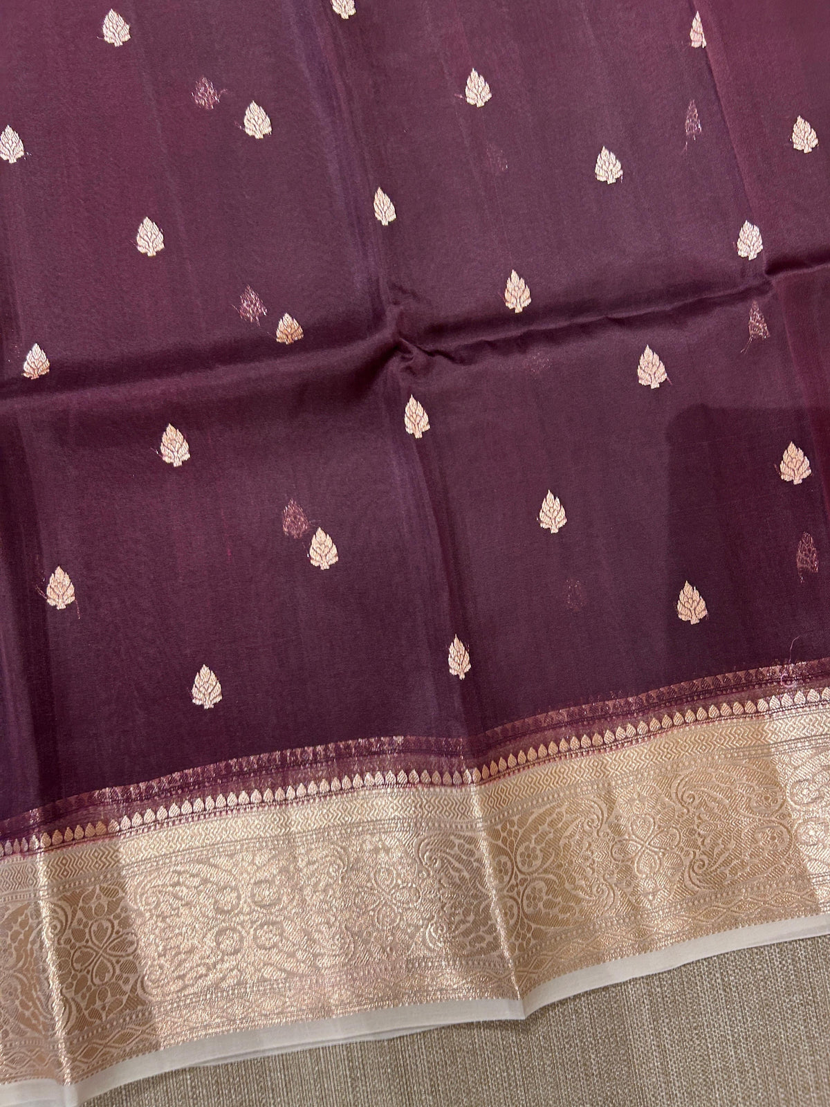 Coffee Brown & Beige Combo Pure Handloom premium Kora Banarasi Saree