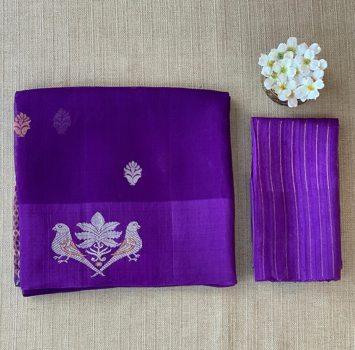 Brinjal Kora muslin sarees with kaduwa woven nandi motif border