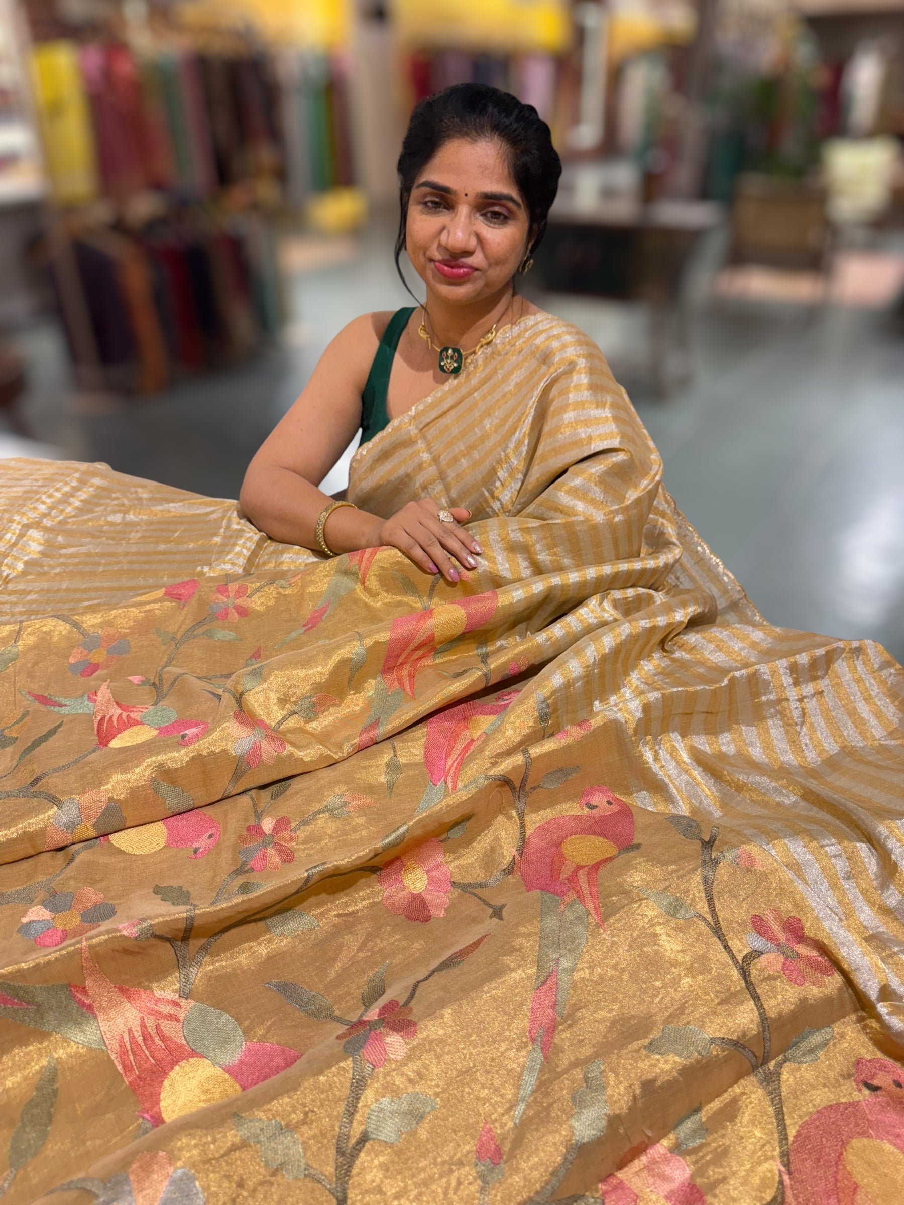 Chanderi Tissue Saree with stripes
