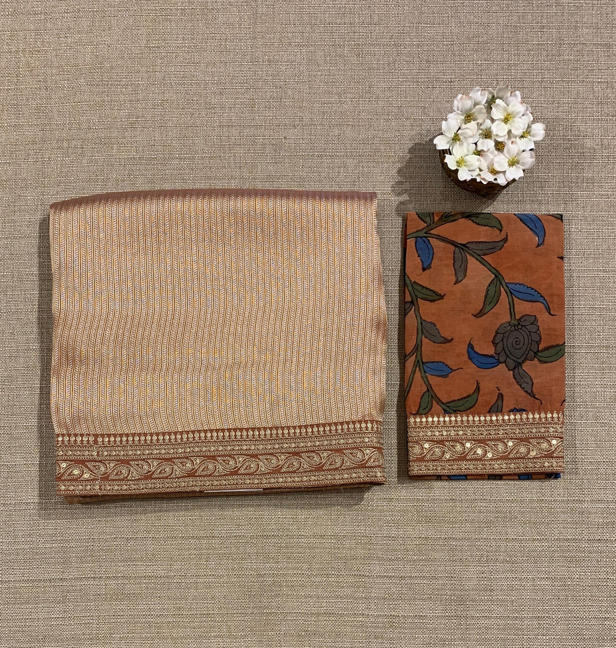 Rust Orange Banarasi brocade with sabyasachi borders and pen kalamkari Blouses