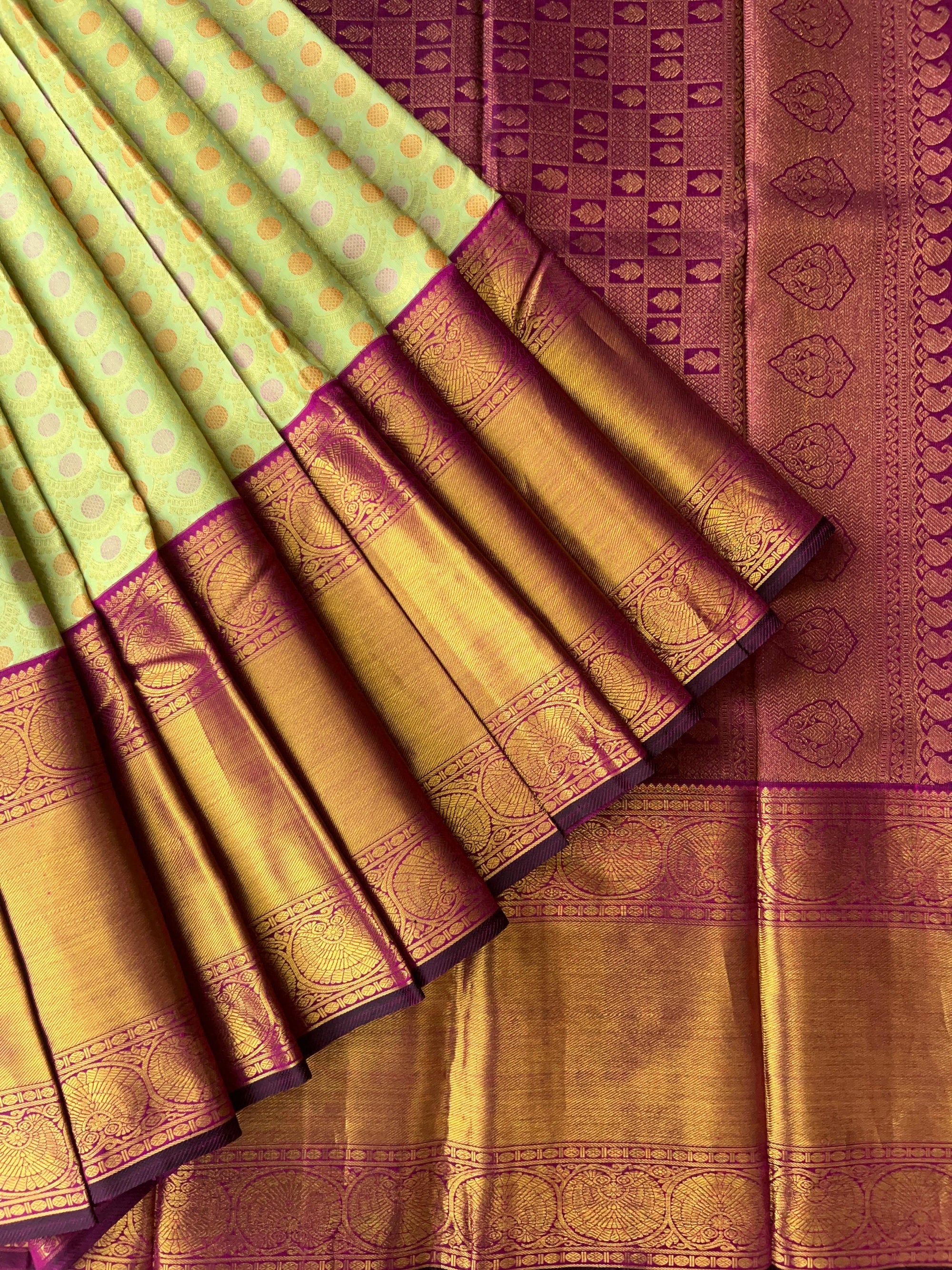 Mint Green Meenakari Korvai Kanjeevaram Saree