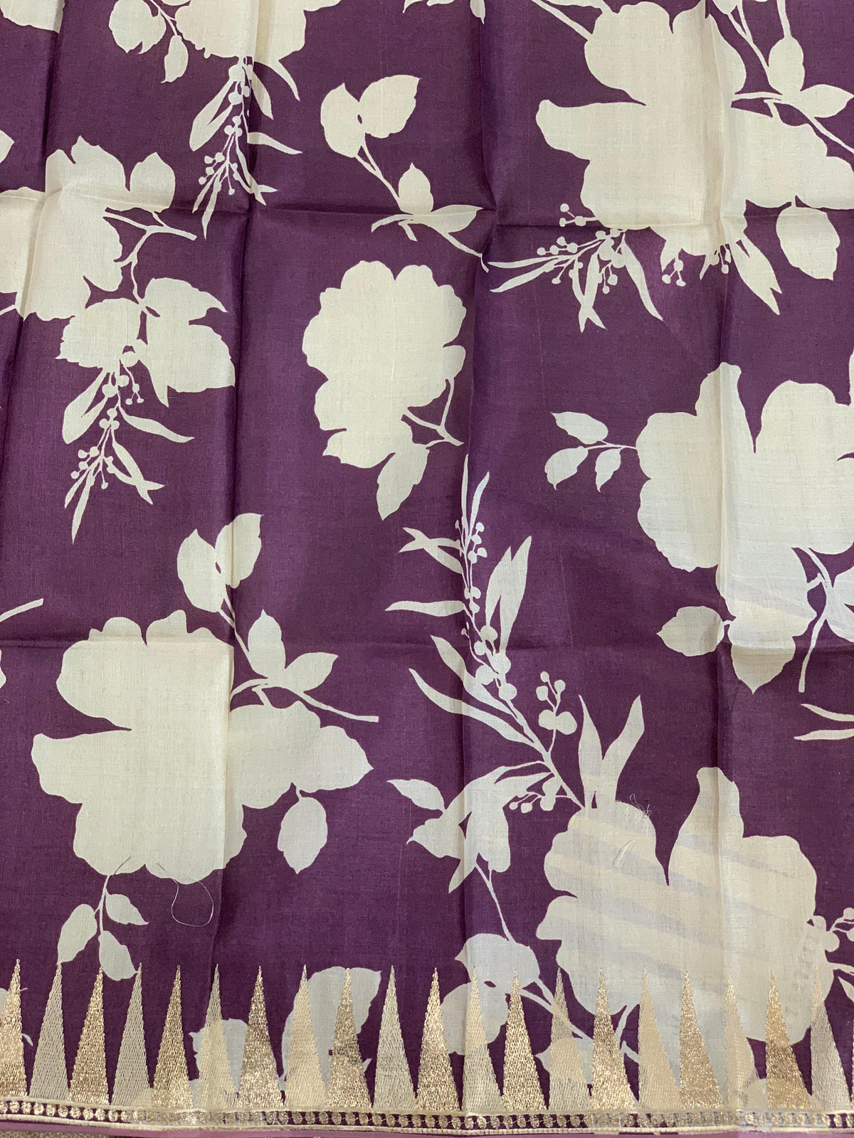 Mauve Pure Organza With Temple Embroidered Border & Tussar Printed Blouse