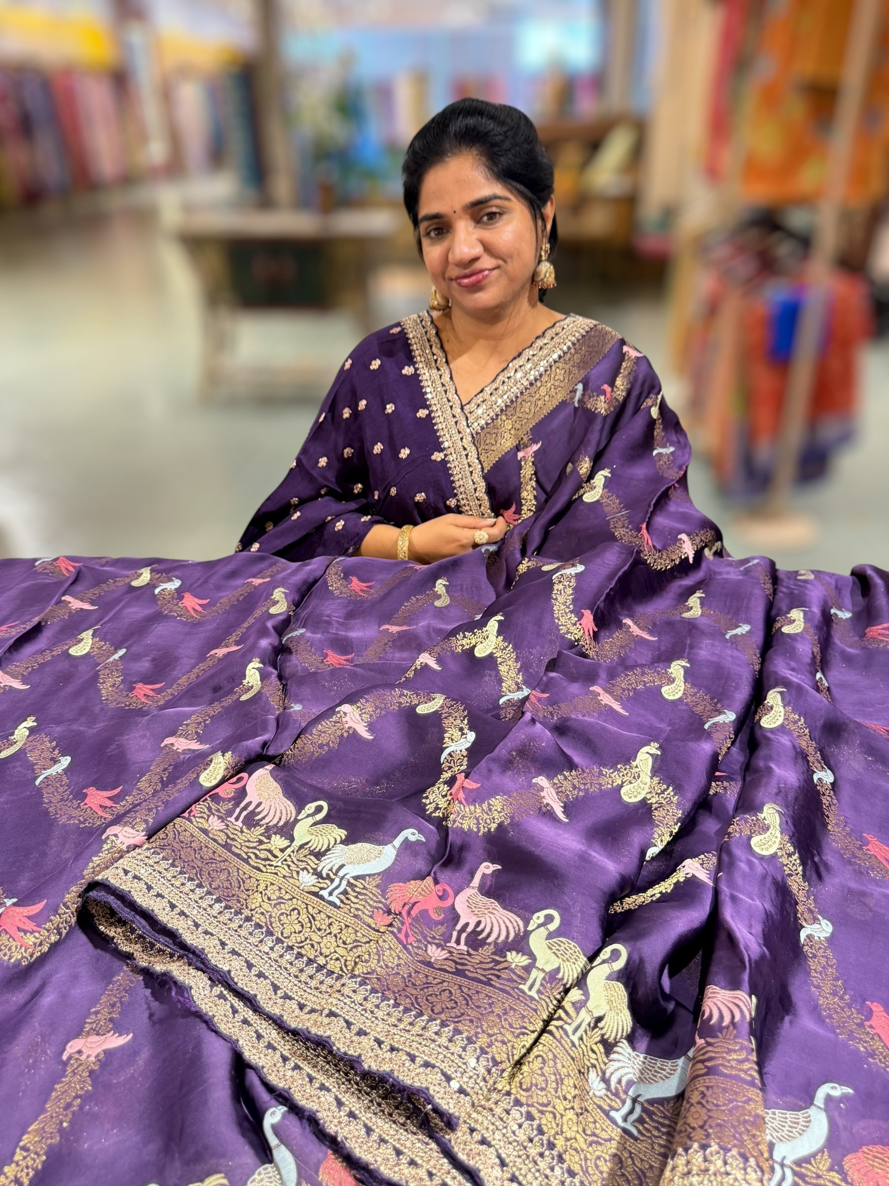 Brinjal Mashru Silk Saree with allover weaving and Sahbysachi borders and Blouse