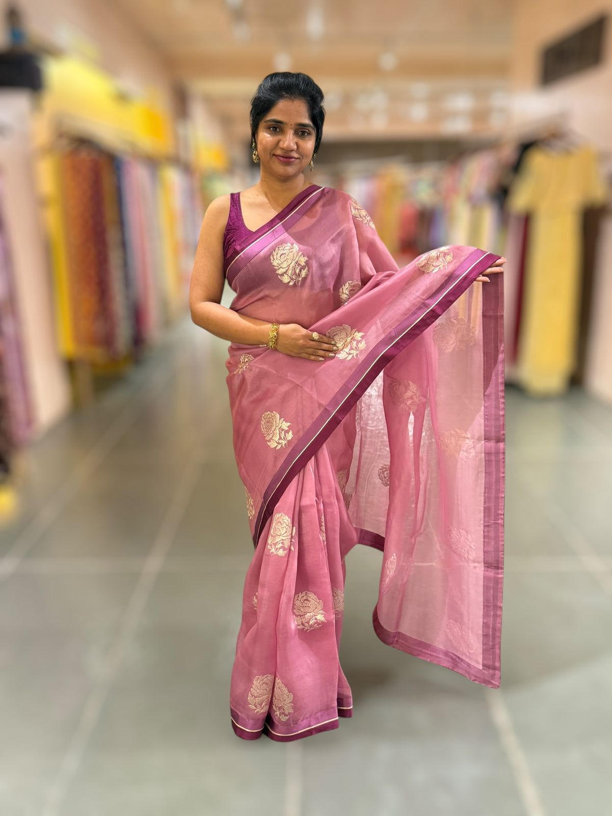 Dusty Pink Pure Organza with embroidery