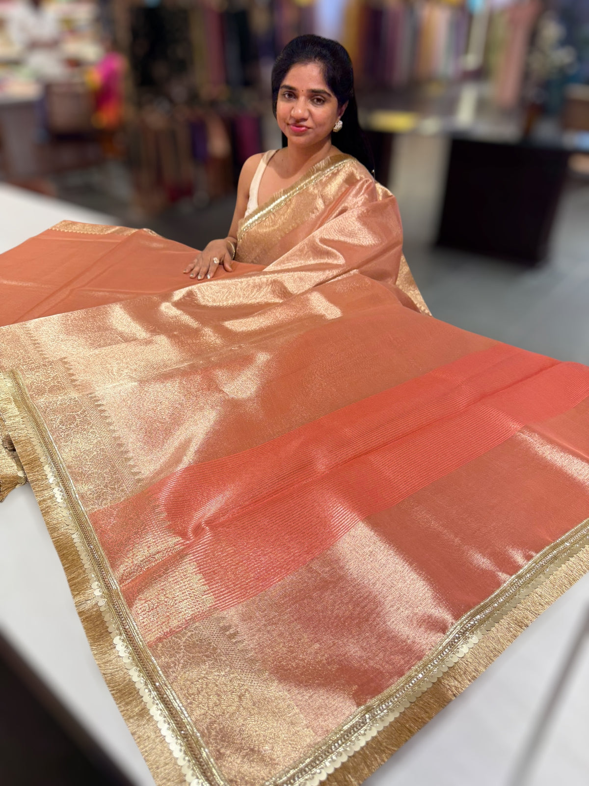 Peach Banarasi Tissue Saree