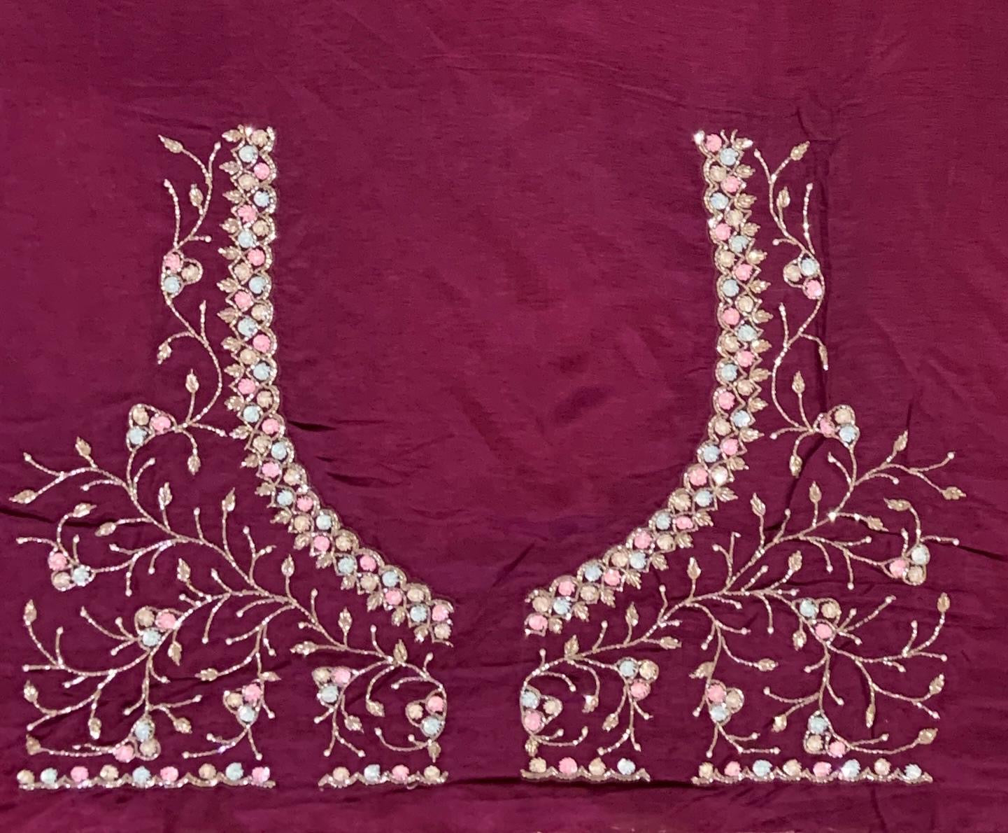 Tissue Gorgette Saree With Hanwork Border and Blouse.