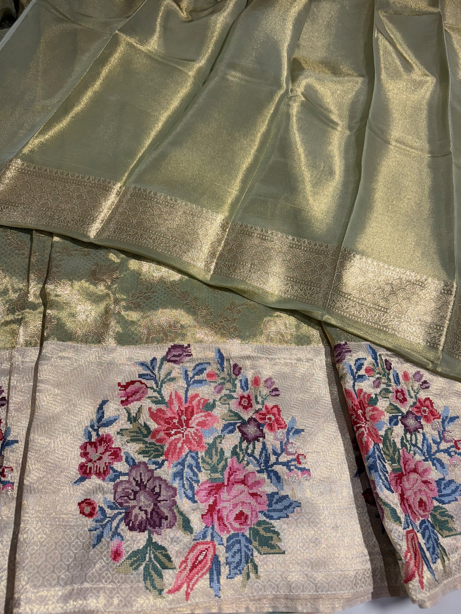 Mint Green Banarasi brocade with embroidery