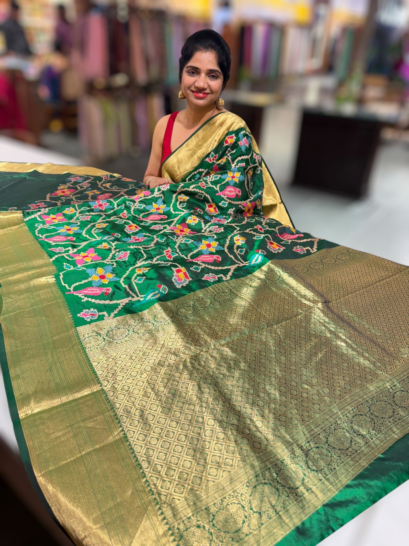 Emerald Green Kanjeevaram soft silk with embroidery