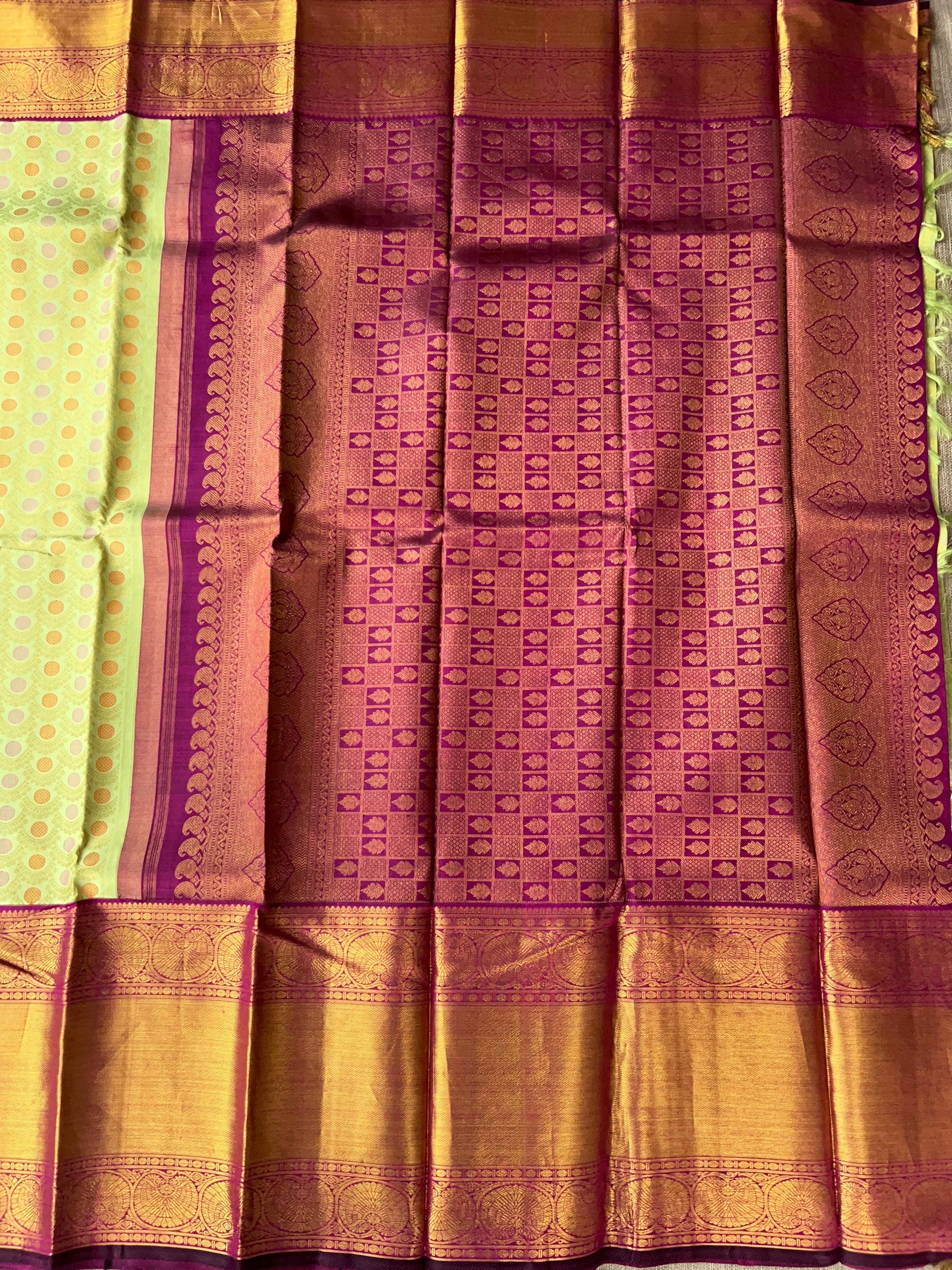 Mint Green Meenakari Korvai Kanjeevaram Saree