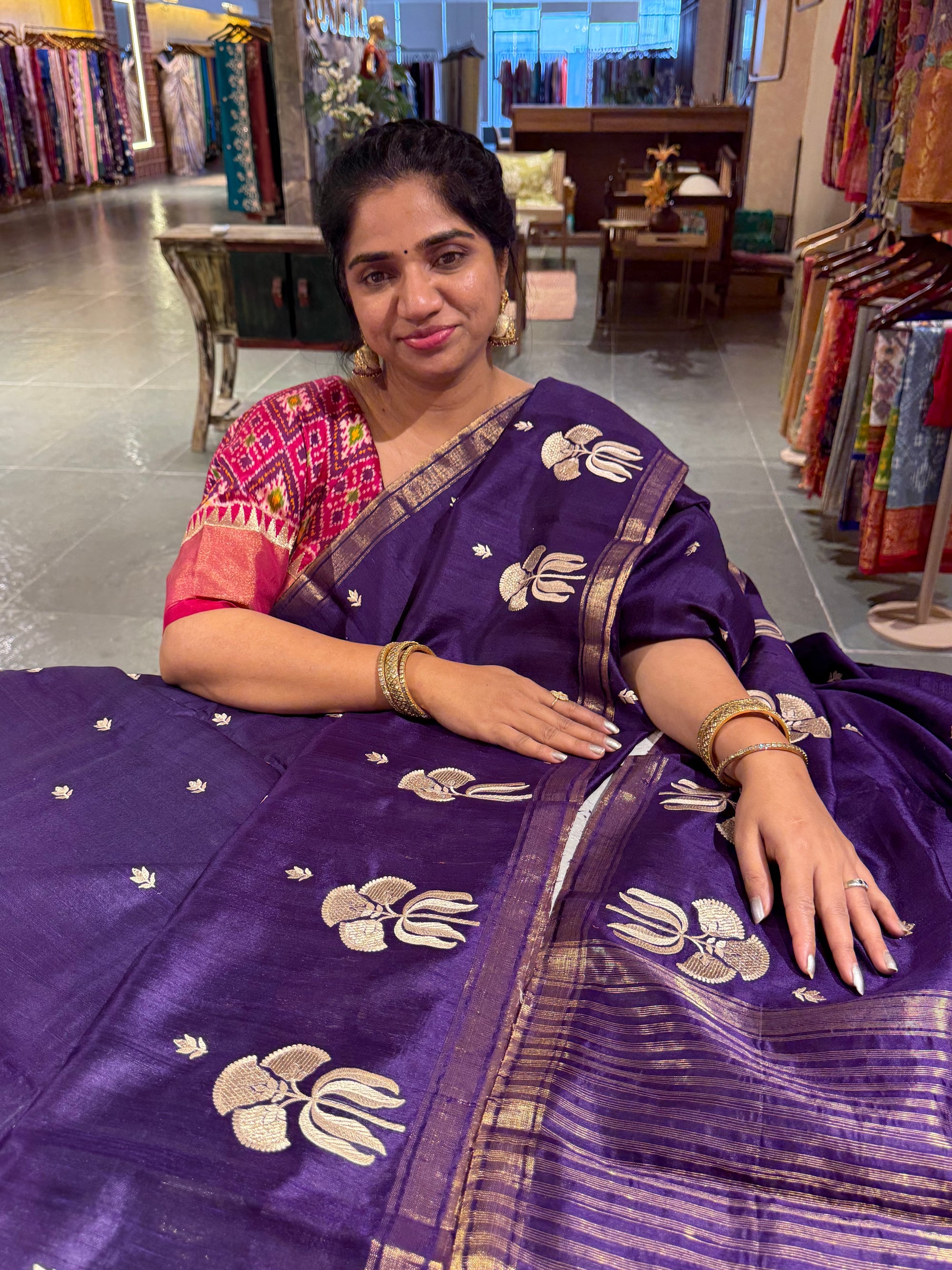 Violet Pure Handloom Raw Silk Saree