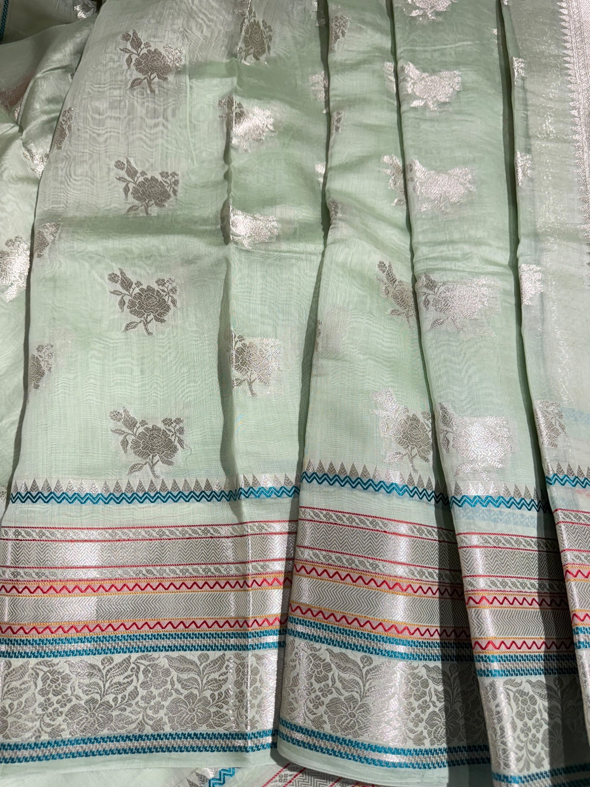 Sea Green Banarasi Mul Silk Cotton Saree