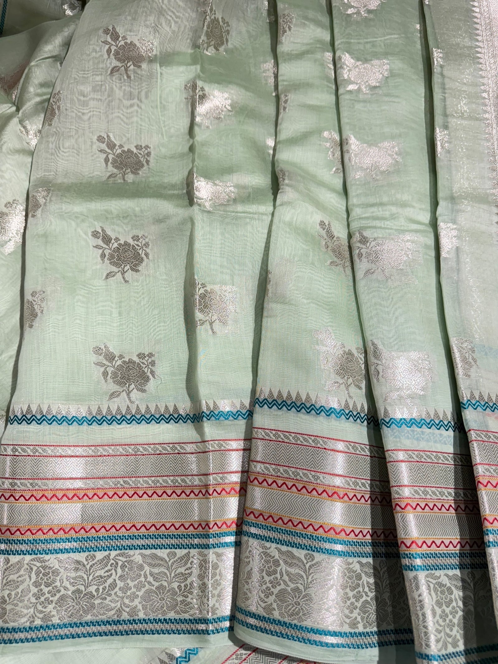 Sea Green Banarasi Mul Silk Cotton Saree