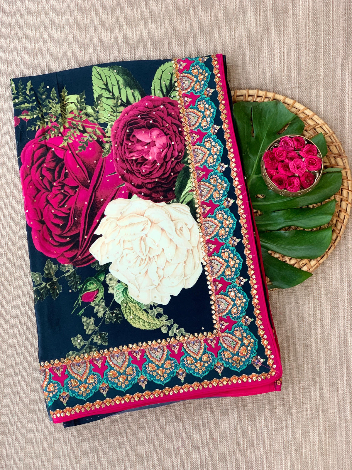 Black Designer Crepe Silk Saree : D62F031