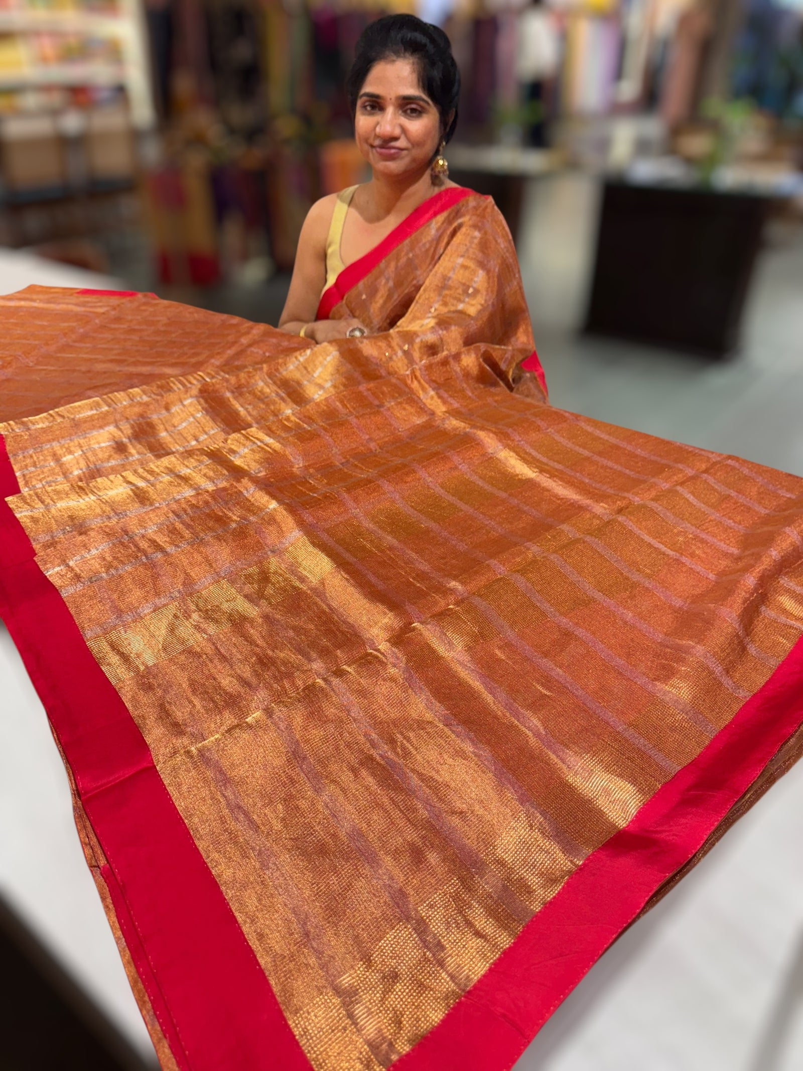 Red Tissue saree with kanchi silk embroidered blouse