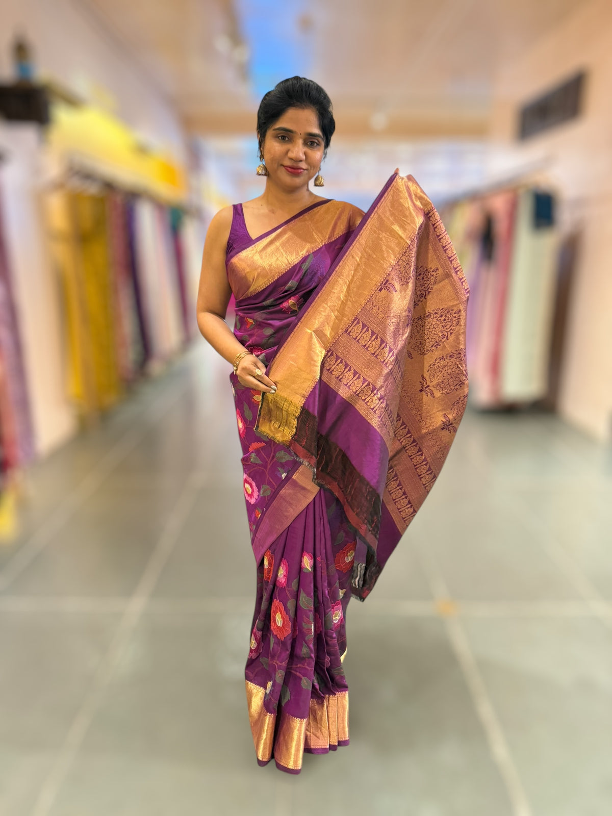 Purple Kanchi Soft Silk Saree with allover jamdani inspired embroidery
