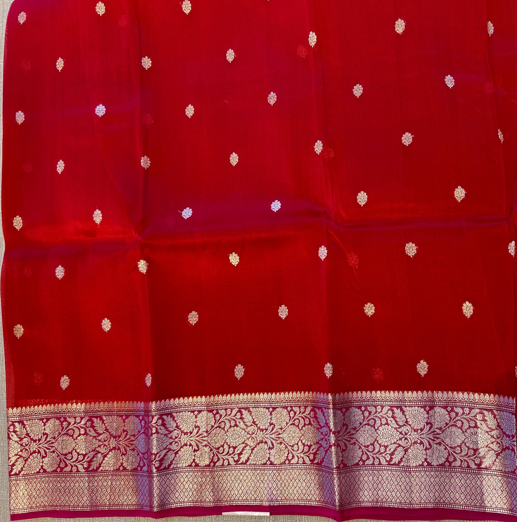 Red with pink Combo Pure Handloom premium Kora Banarasi Saree