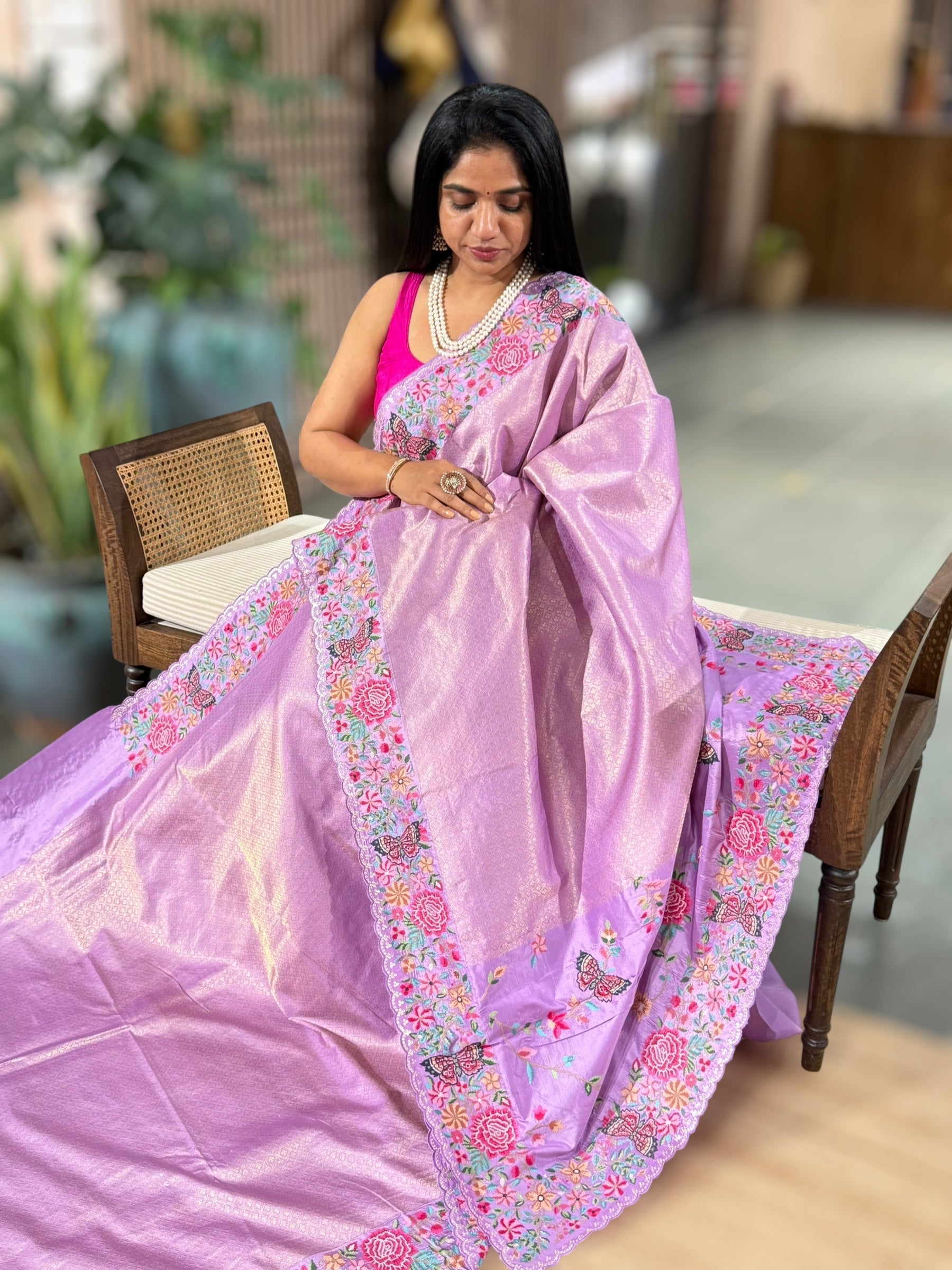 Lilac Kanjeevaram Brocade Saree with Petite Point Embroidered Border