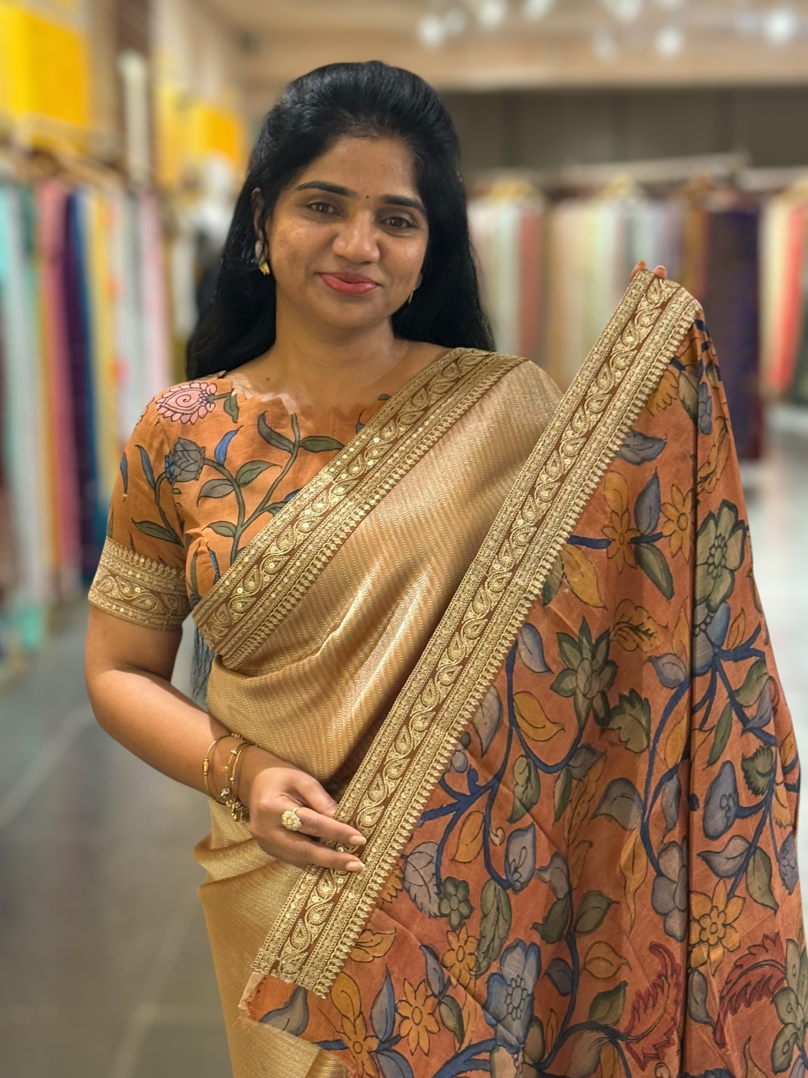 Rust Banarasi tonchoi with pen kalamkari Blouses