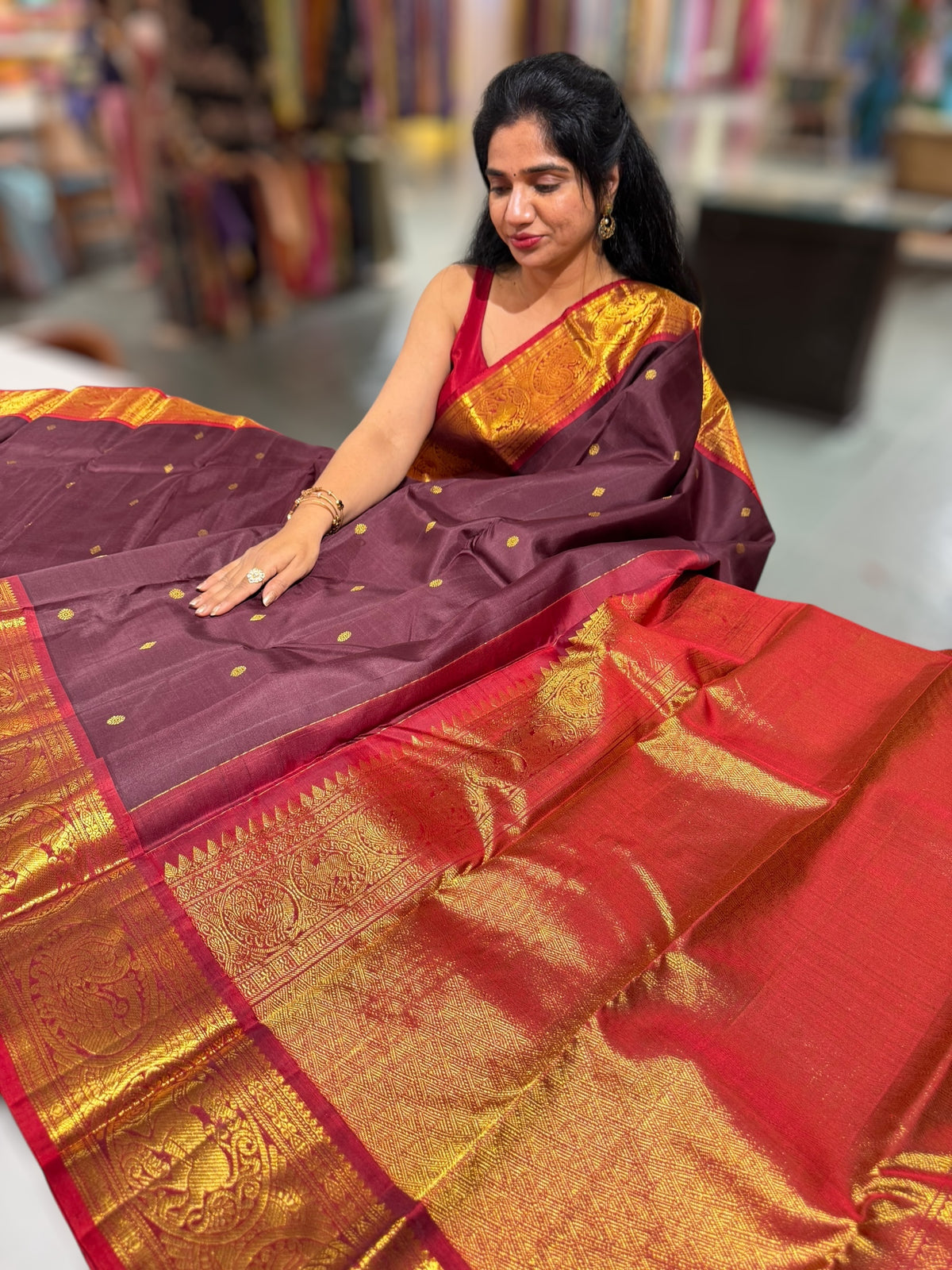 Brown & Maroon Red Combo Kanchi Vintage Saree
