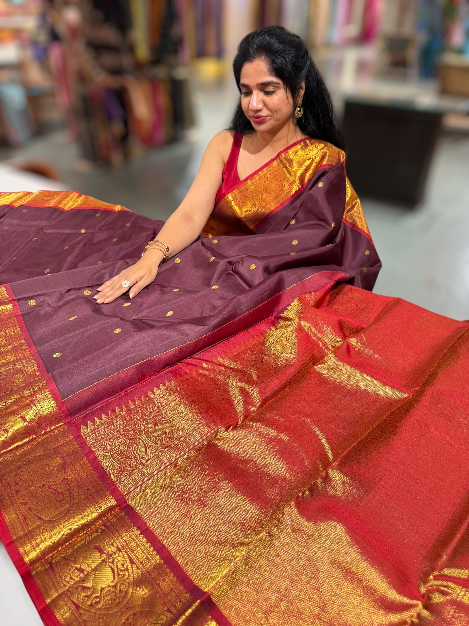 Brown & Maroon Red Combo Kanchi Vintage Saree
