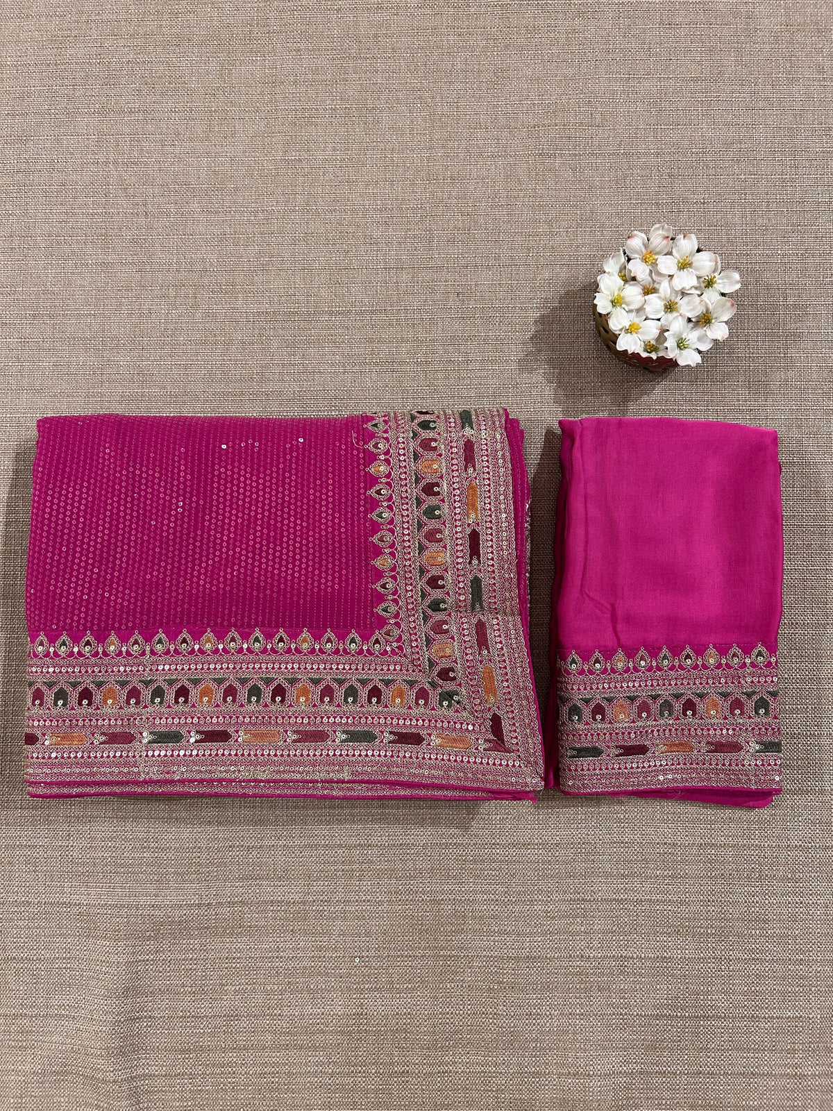 Pink Georgette sequnce Saree with Sabyasachi borders