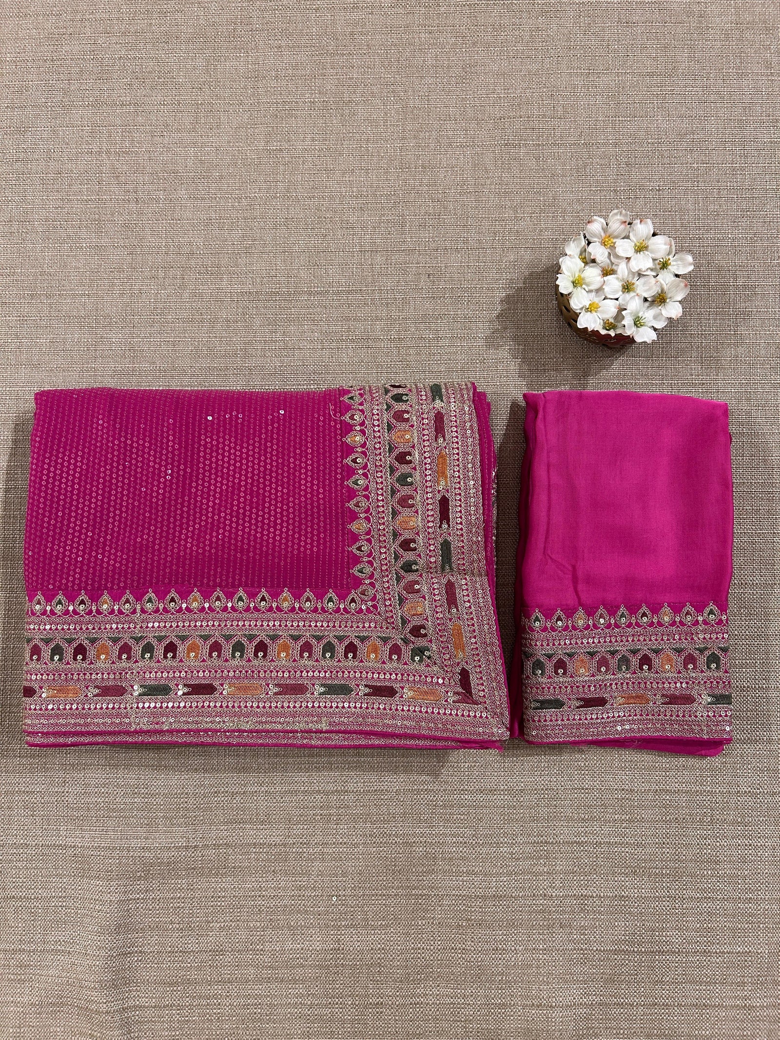 Pink Georgette sequnce Saree with Sabyasachi borders