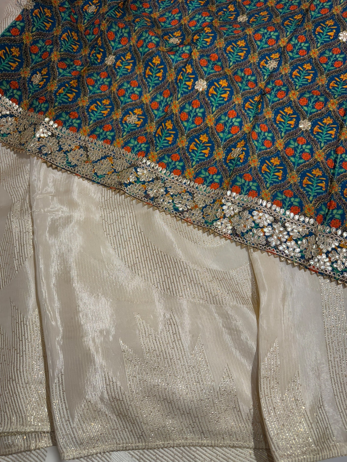 Ivory Chinnon saree with threadwork