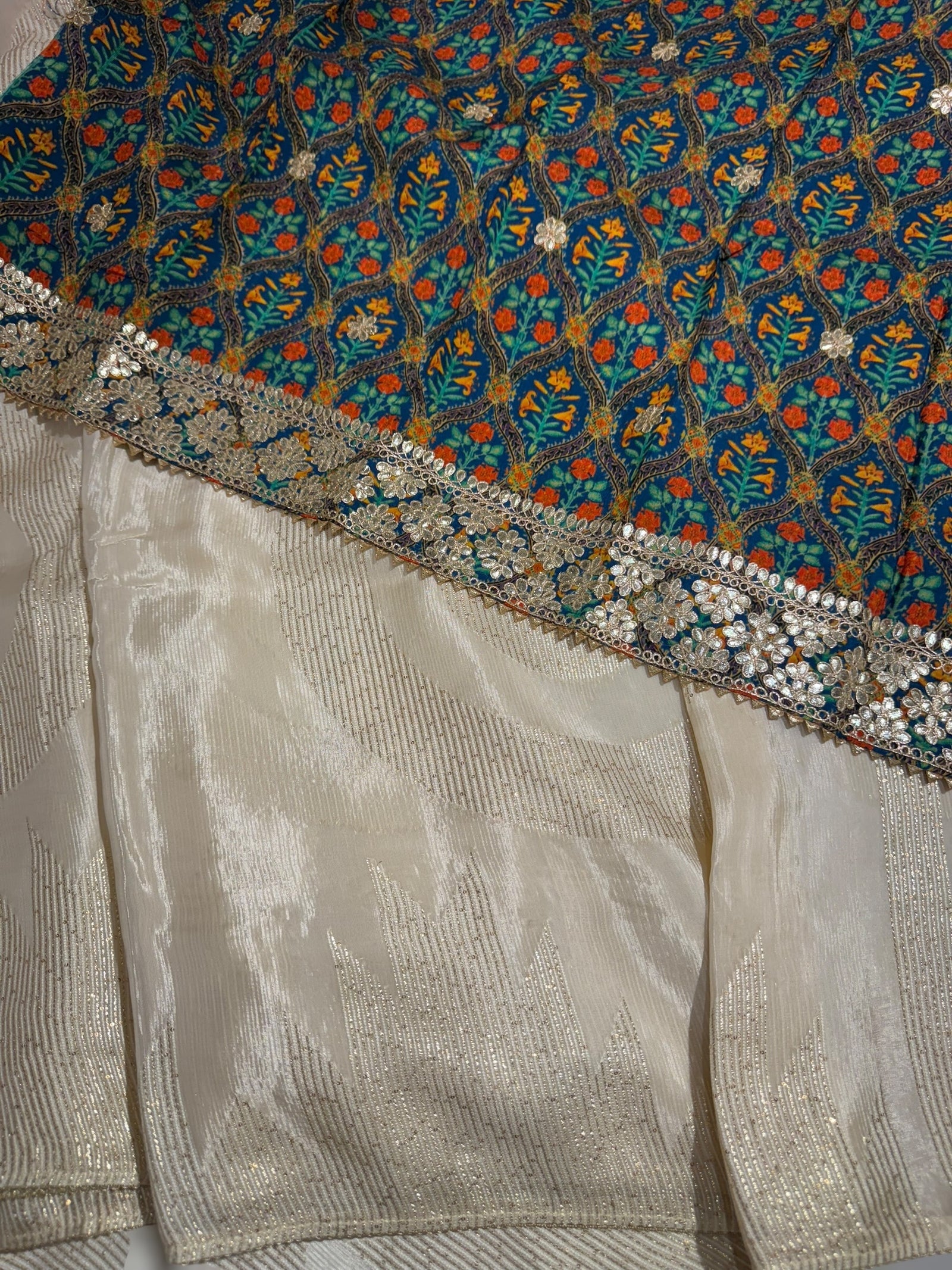 Ivory Chinnon saree with threadwork
